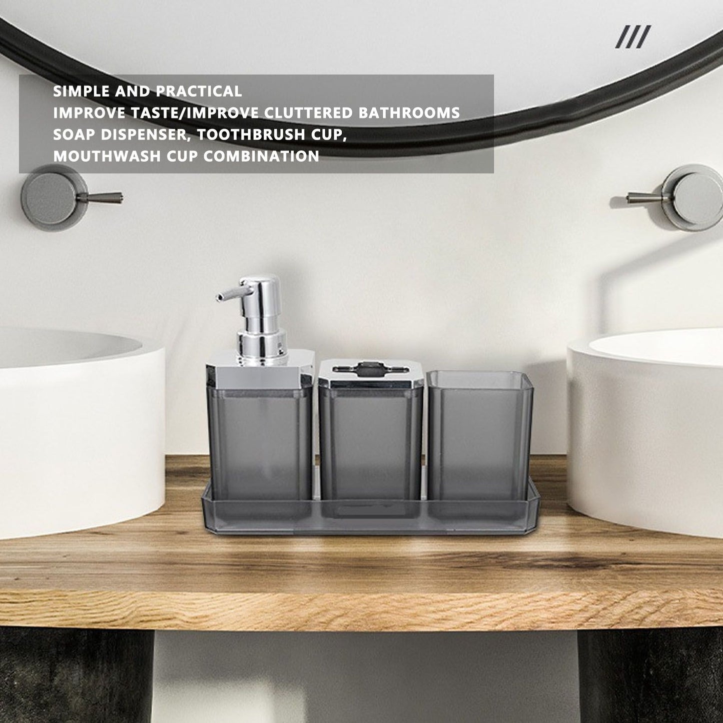 7Pcs/Set Plastic Bathroom Accessory Grey Toothbrush Holder Soap Tray Kit for Home Hotel V1294-YM0523-3117210196311