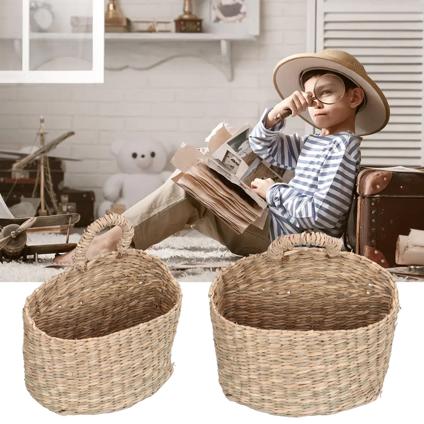 Hanging Basket Seagrass Woven Wall Hanging Storage Basket Organizer for Home Garden Decoration V1294-YM0523-3117210196511
