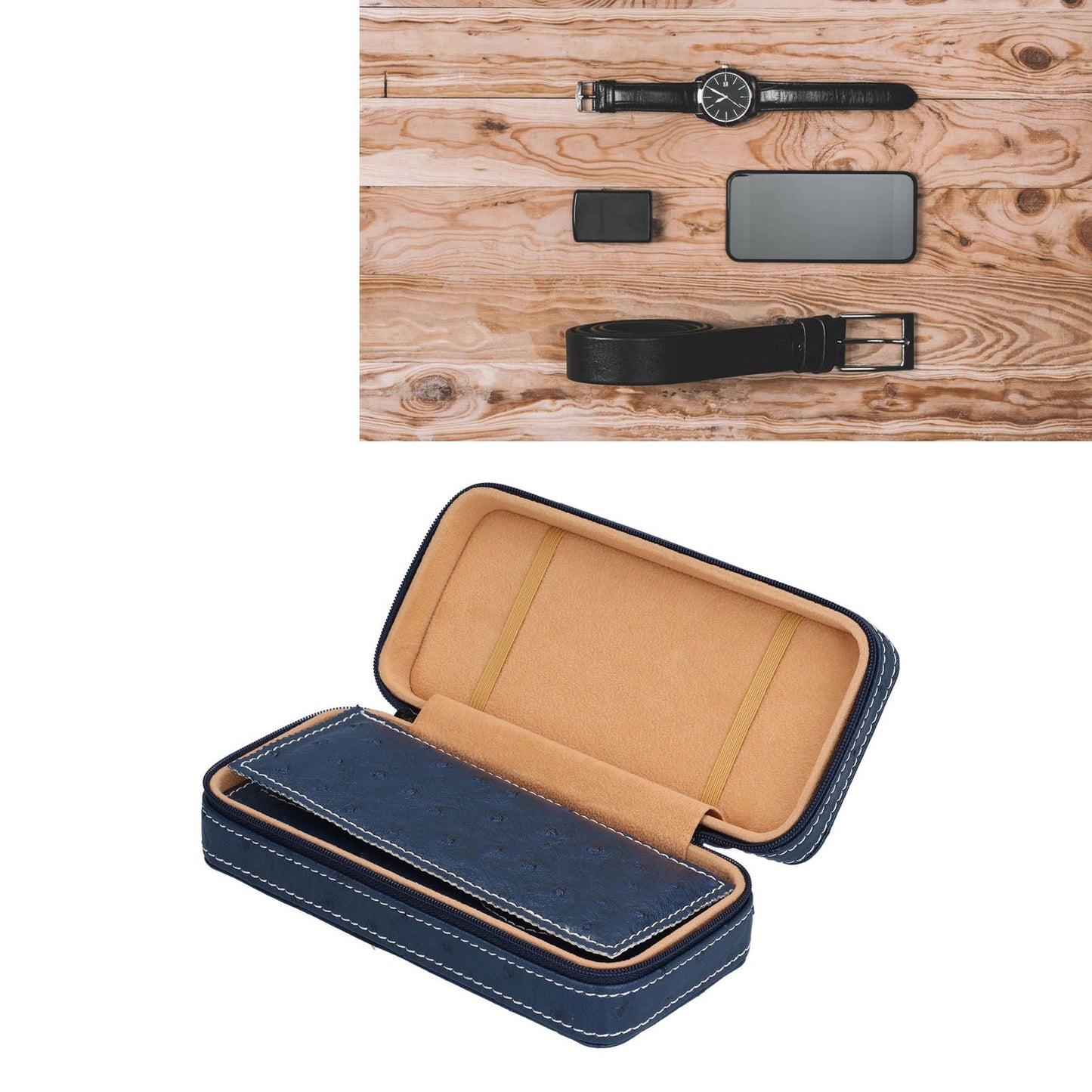 Watch Storage Box Ostrich Pattern Zippered Artificial Leather Watch Bag for Watch Holders Watch Maintenance V1294-YM0523-3117210197811