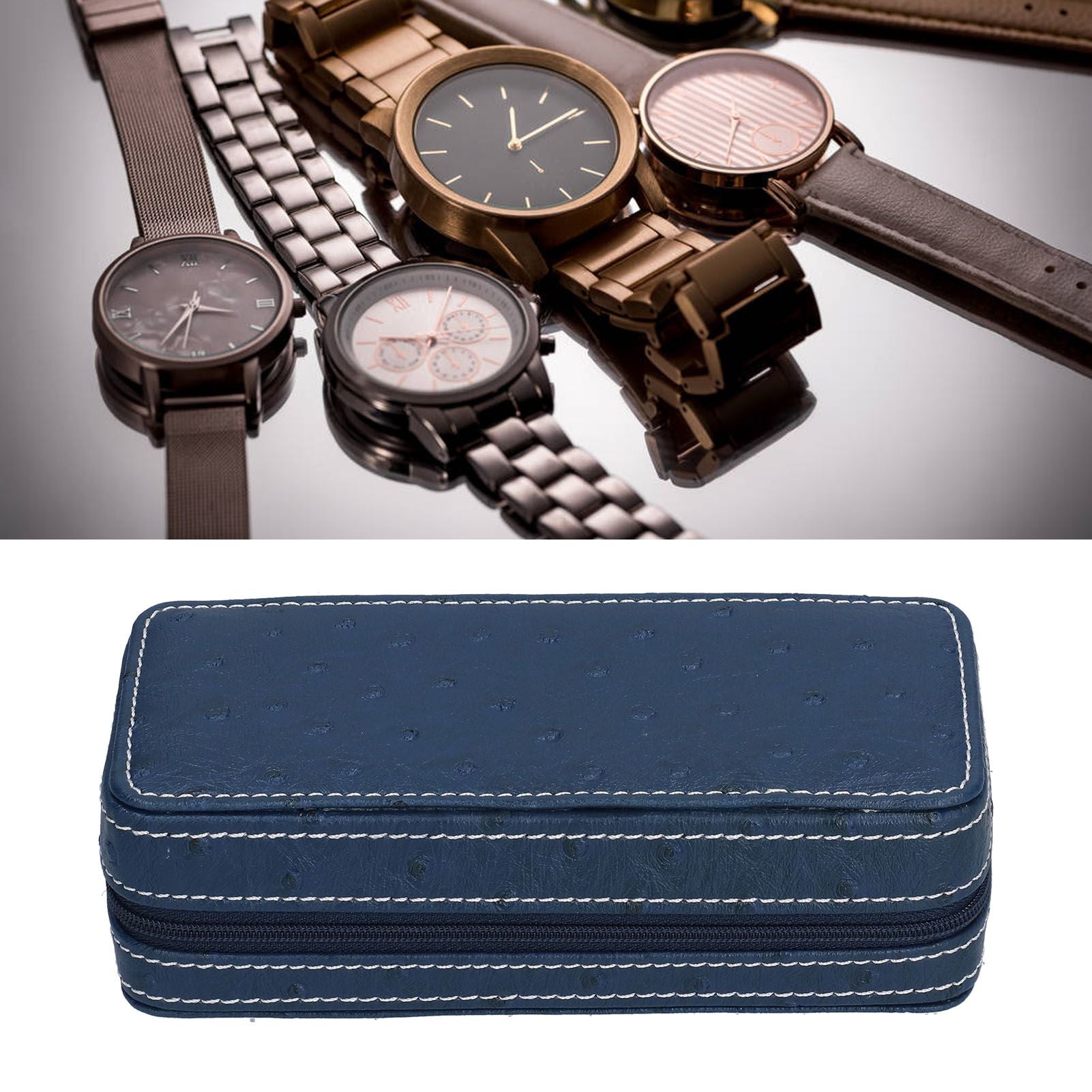 Watch Storage Box Ostrich Pattern Zippered Artificial Leather Watch Bag for Watch Holders Watch Maintenance V1294-YM0523-3117210197811