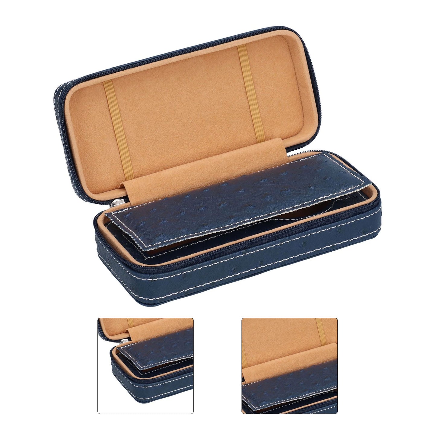 Watch Storage Box Ostrich Pattern Zippered Artificial Leather Watch Bag for Watch Holders Watch Maintenance V1294-YM0523-3117210197811
