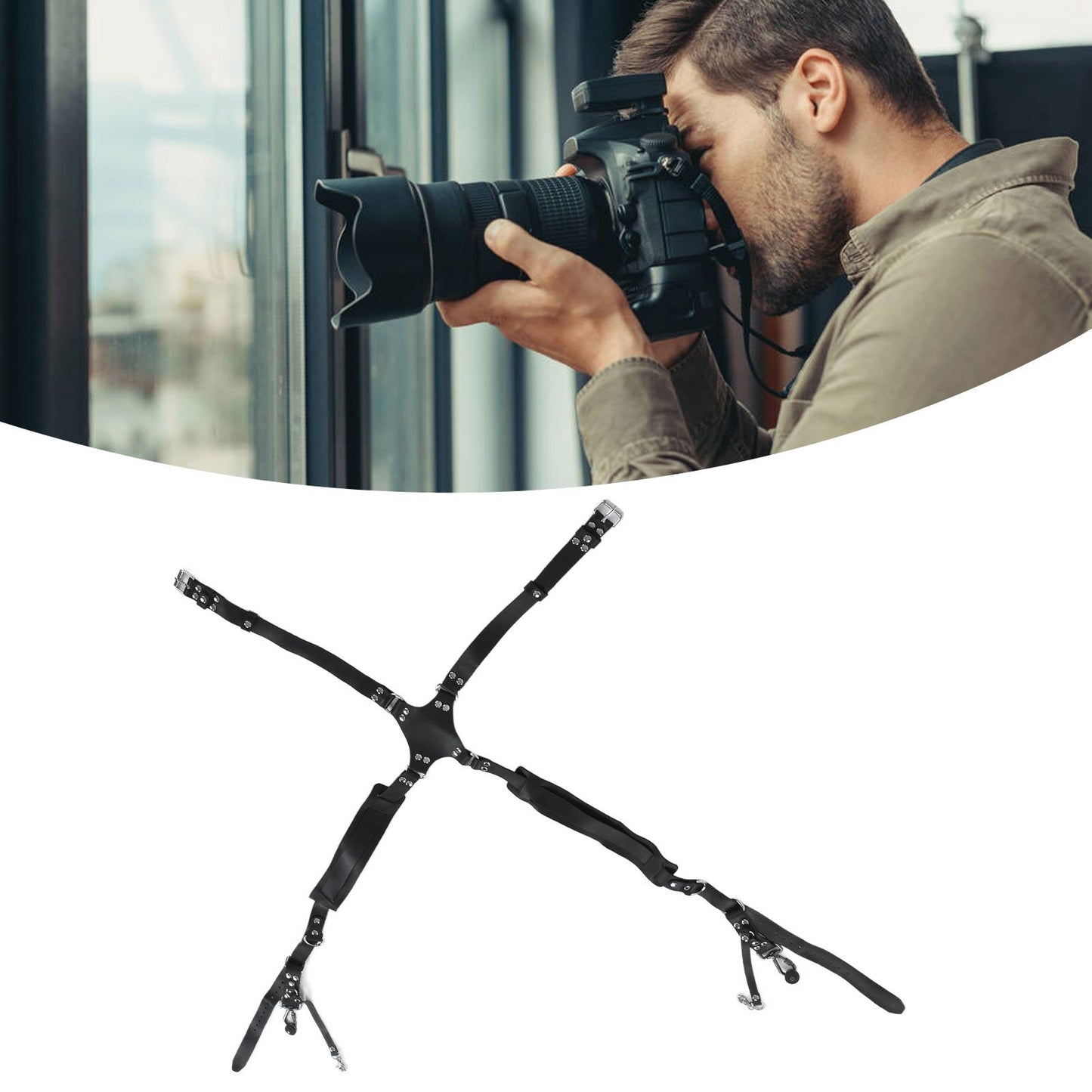 Camera Strap Dual Shoulder PU Leather Harness with D Rings Outdoor Photography Accessories V1294-YM0523-3117210198511