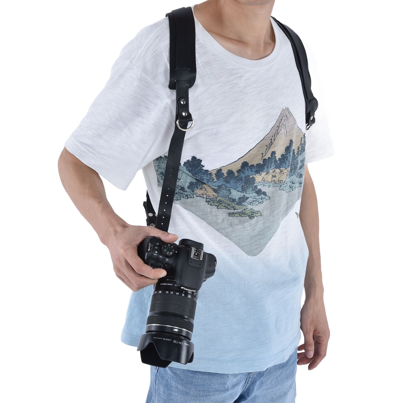 Camera Strap Dual Shoulder PU Leather Harness with D Rings Outdoor Photography Accessories V1294-YM0523-3117210198511