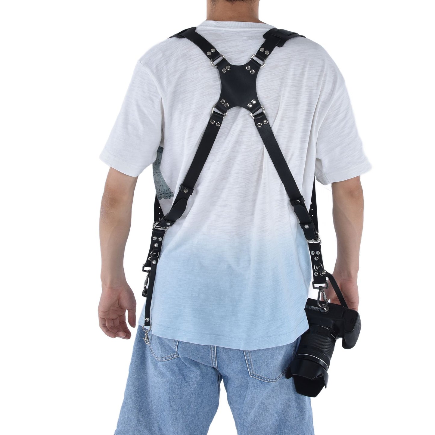 Camera Strap Dual Shoulder PU Leather Harness with D Rings Outdoor Photography Accessories V1294-YM0523-3117210198511