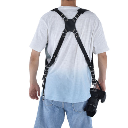 Camera Strap Dual Shoulder PU Leather Harness with D Rings Outdoor Photography Accessories V1294-YM0523-3117210198511