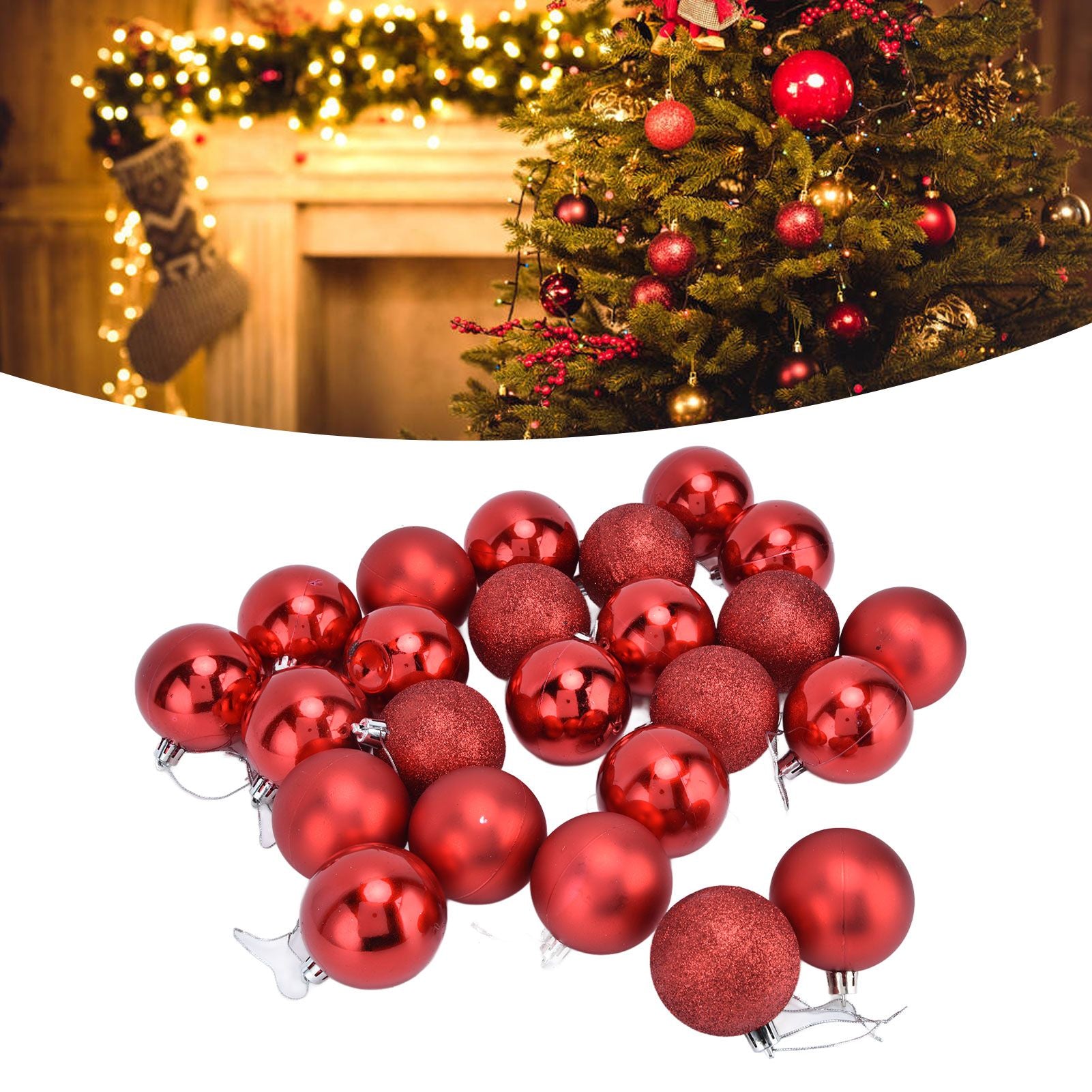 24Pcs Christmas Tree Ball 6cm Glittering Decoration Ornament for Home Party OfficeRed V1294-YM0523-3117210198812