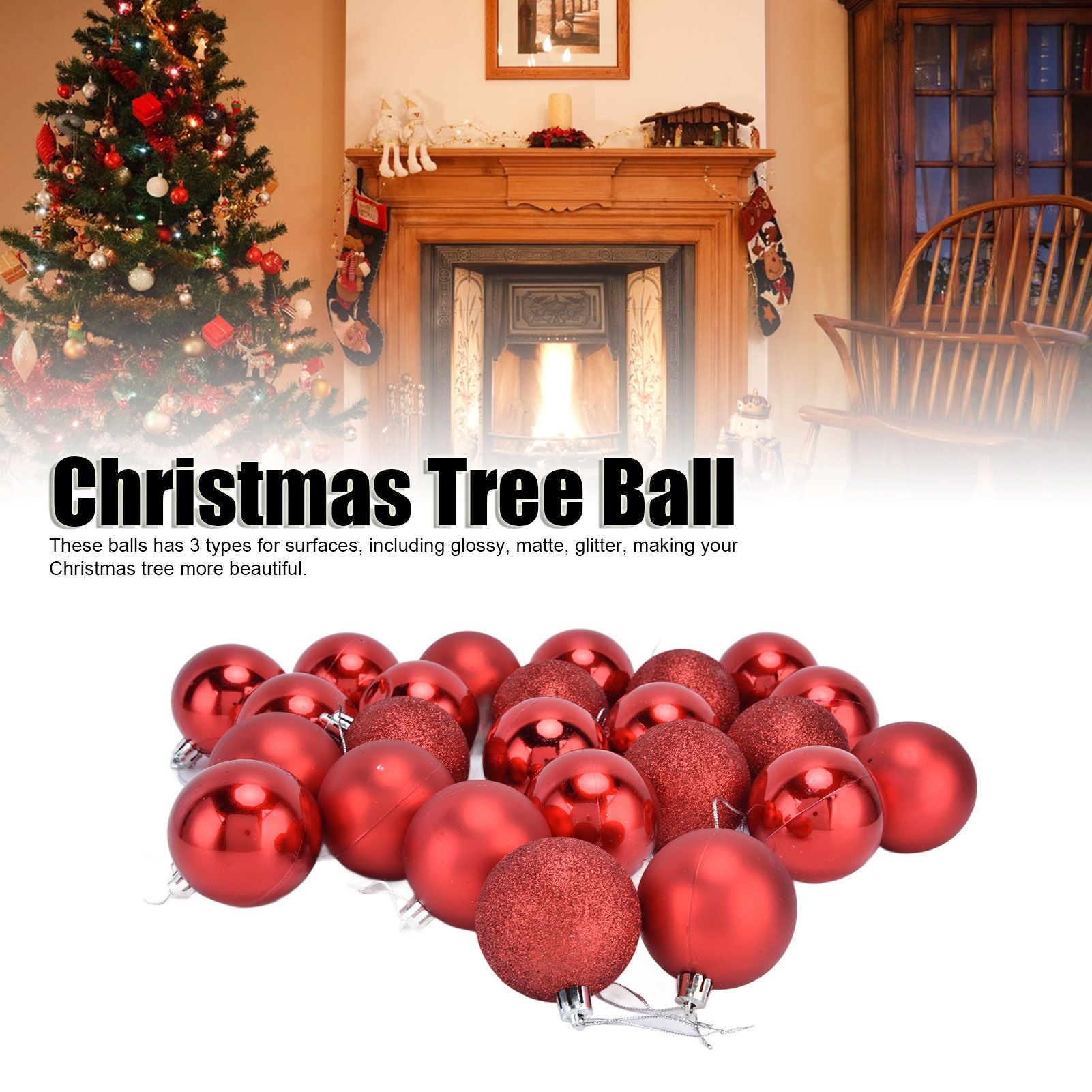 24Pcs Christmas Tree Ball 6cm Glittering Decoration Ornament for Home Party OfficeRed V1294-YM0523-3117210198812