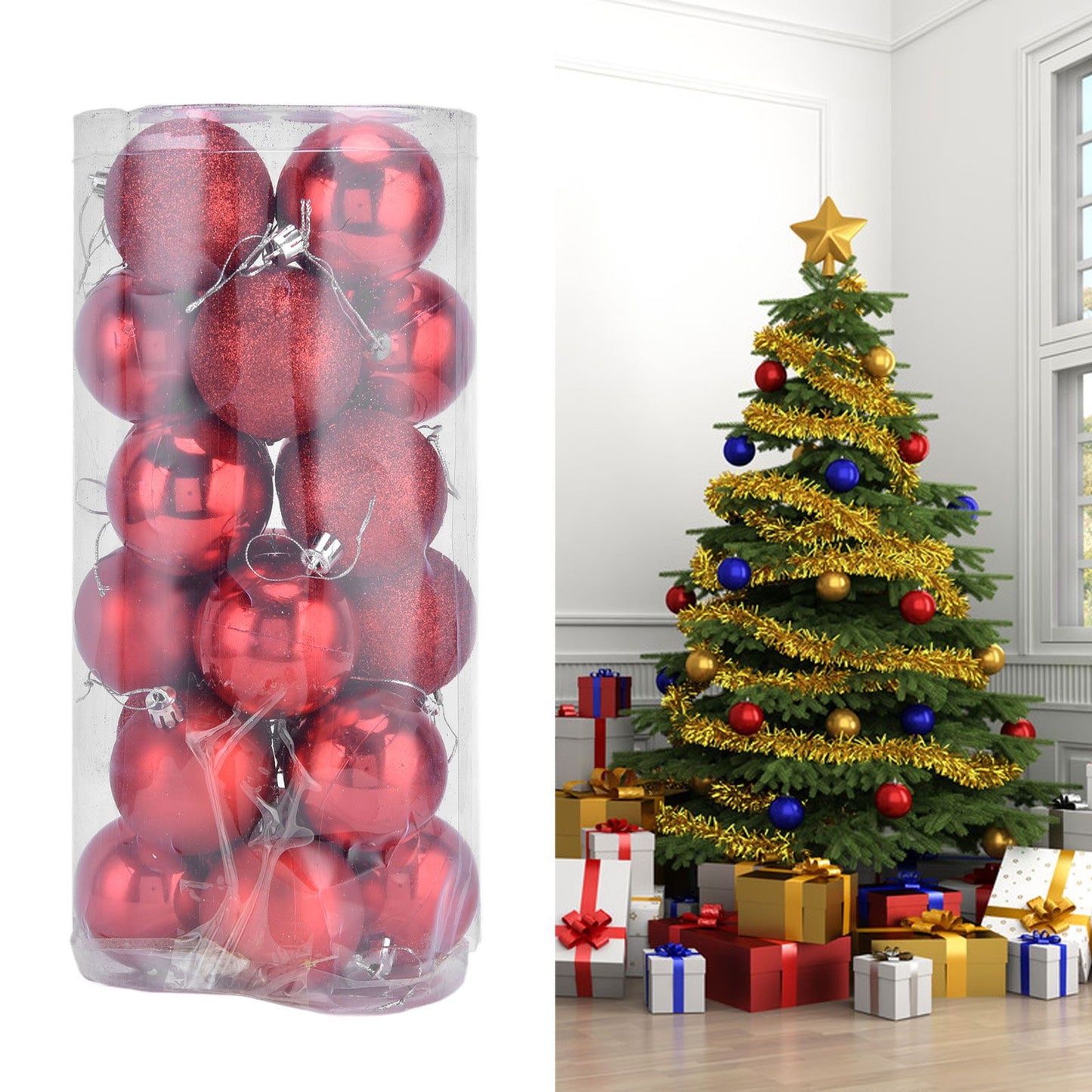 24Pcs Christmas Tree Ball 6cm Glittering Decoration Ornament for Home Party OfficeRed V1294-YM0523-3117210198812