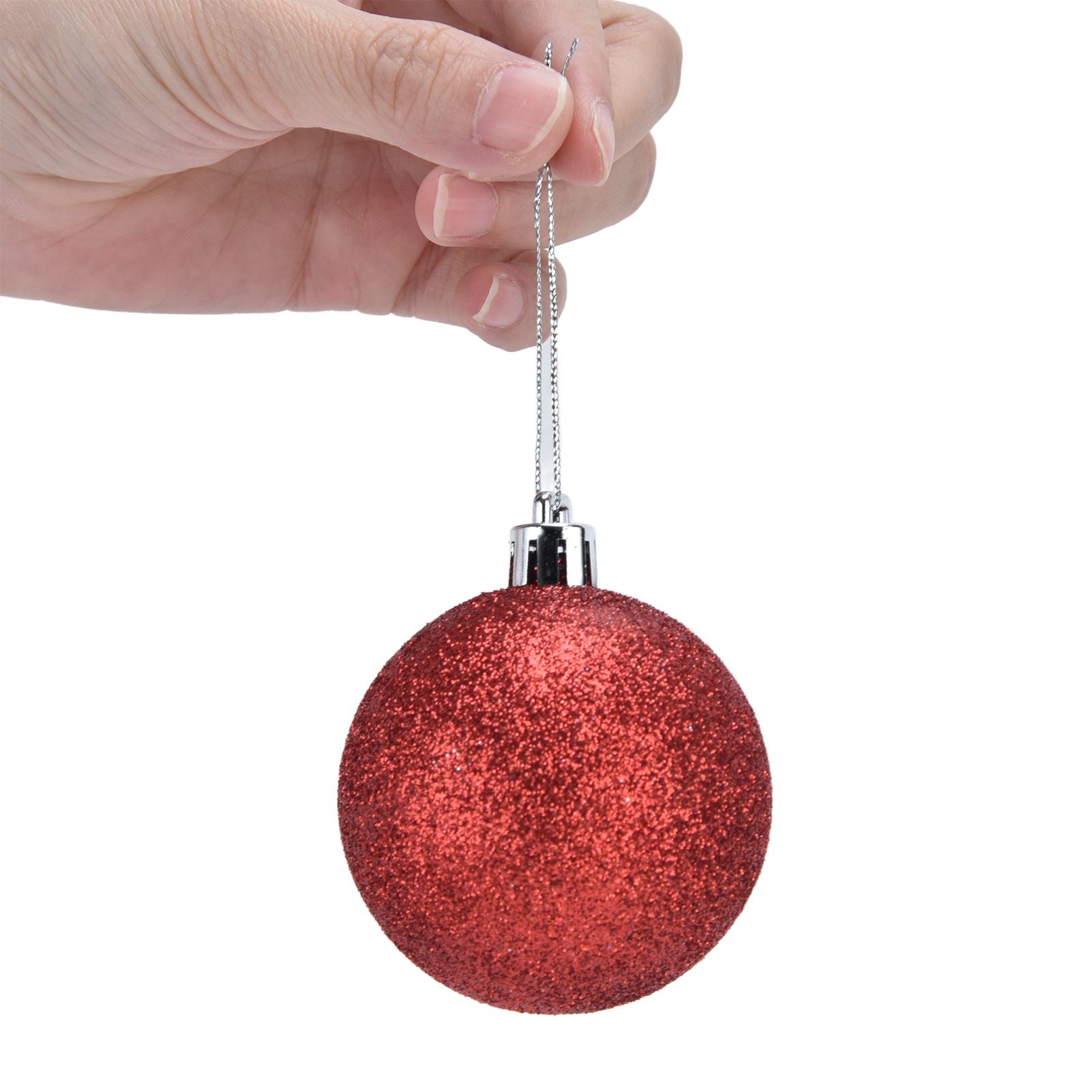 24Pcs Christmas Tree Ball 6cm Glittering Decoration Ornament for Home Party OfficeRed V1294-YM0523-3117210198812