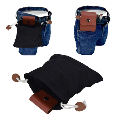 Foraging Pouch PU Leather Canvas Fruit Picking Storage Bag Waist Hanging Tool Bag for Outdoor CampingBlack V1294-YM0523-3117210199111