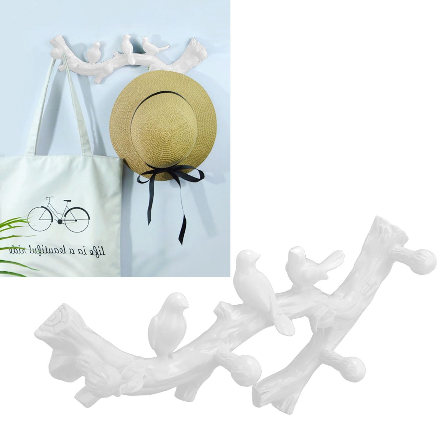 Resin Bird Hooks Wall Mounted Coat Key Hanger Creative 3D Home Decoration AccessoriesS(29.5cm) V1294-YM0523-3117210199611