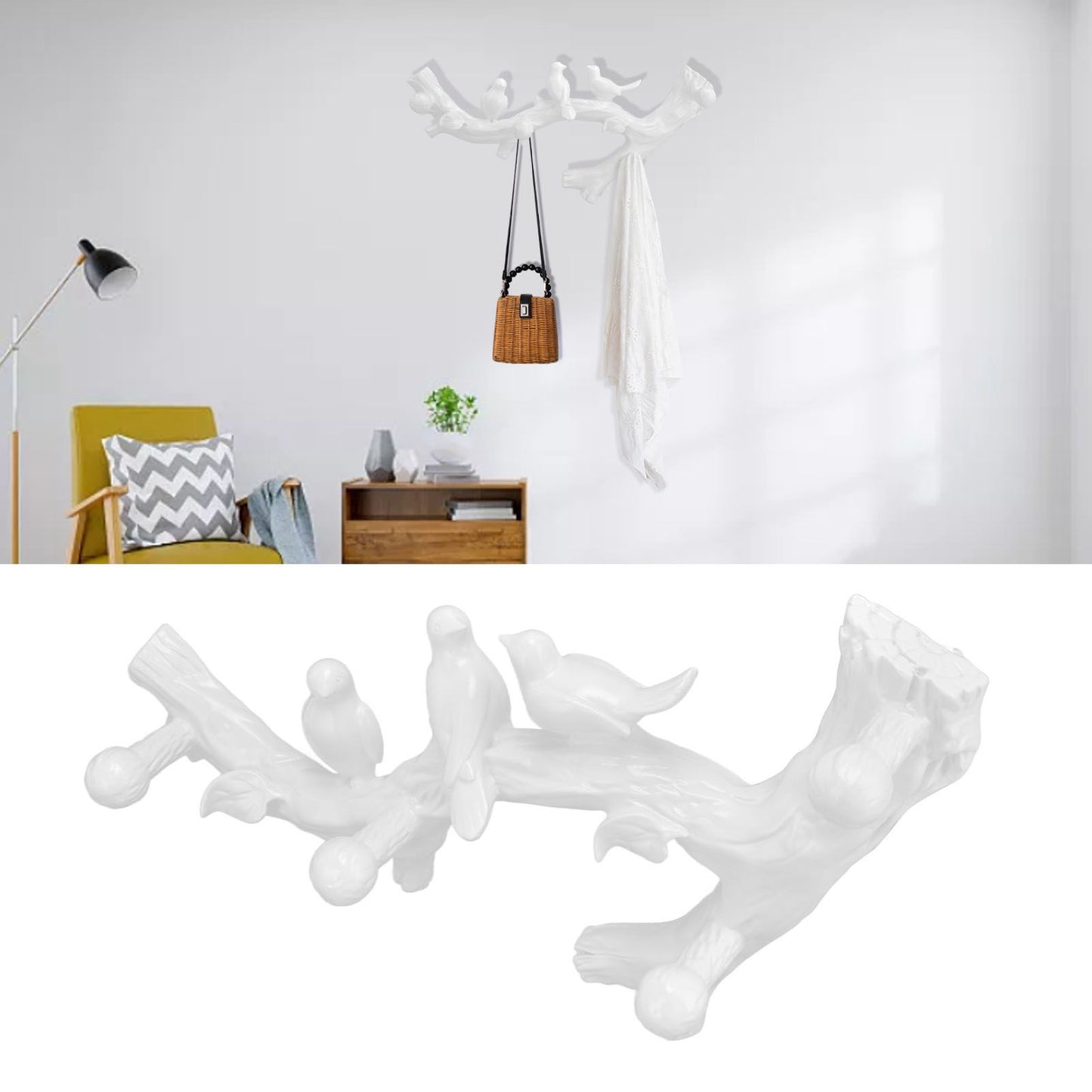 Resin Bird Hooks Wall Mounted Coat Key Hanger Creative 3D Home Decoration AccessoriesS(29.5cm) V1294-YM0523-3117210199611