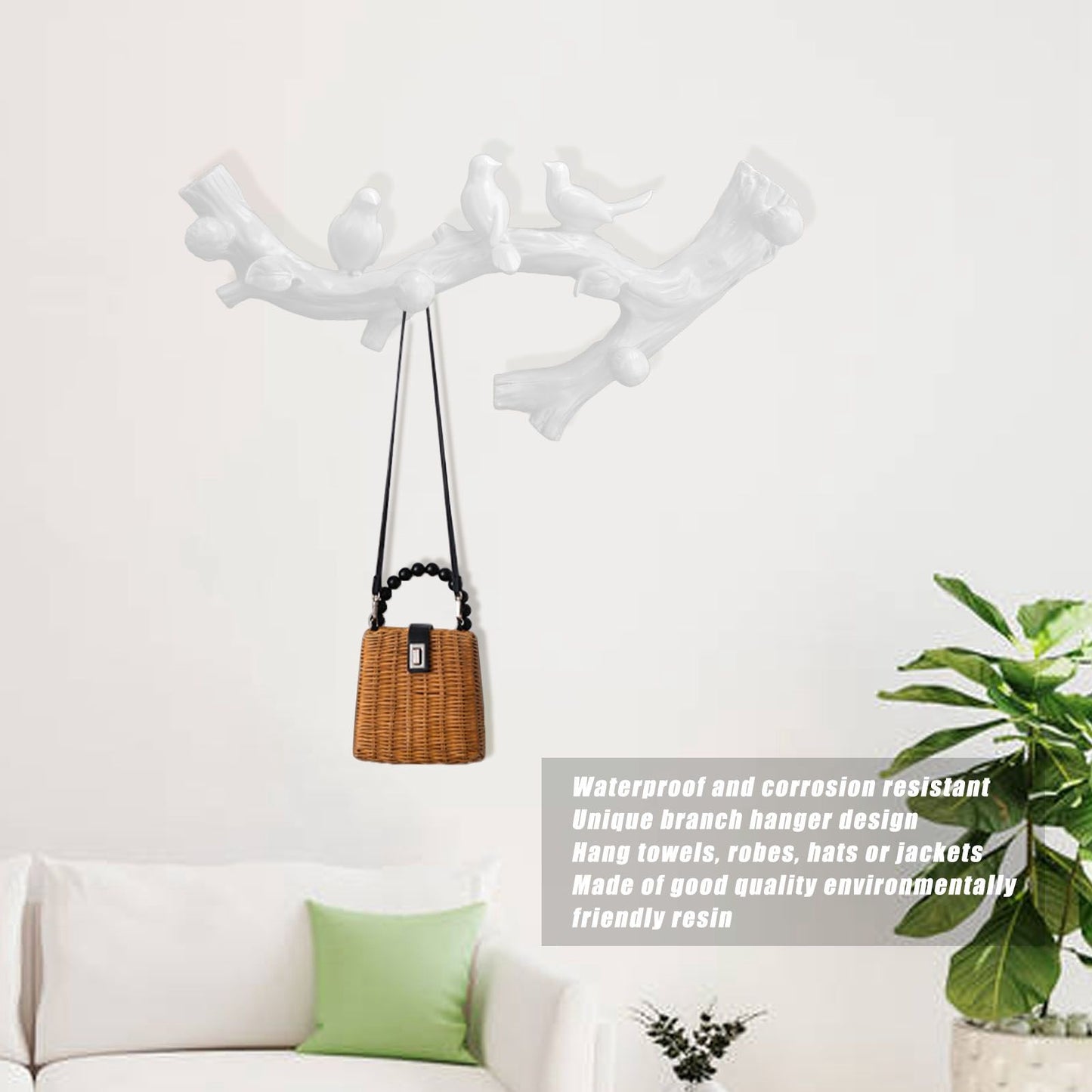 Resin Bird Hooks Wall Mounted Coat Key Hanger Creative 3D Home Decoration AccessoriesS(29.5cm) V1294-YM0523-3117210199611