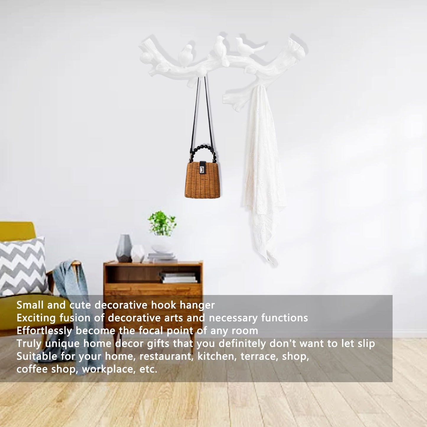 Resin Bird Hooks Wall Mounted Coat Key Hanger Creative 3D Home Decoration AccessoriesS(29.5cm) V1294-YM0523-3117210199611
