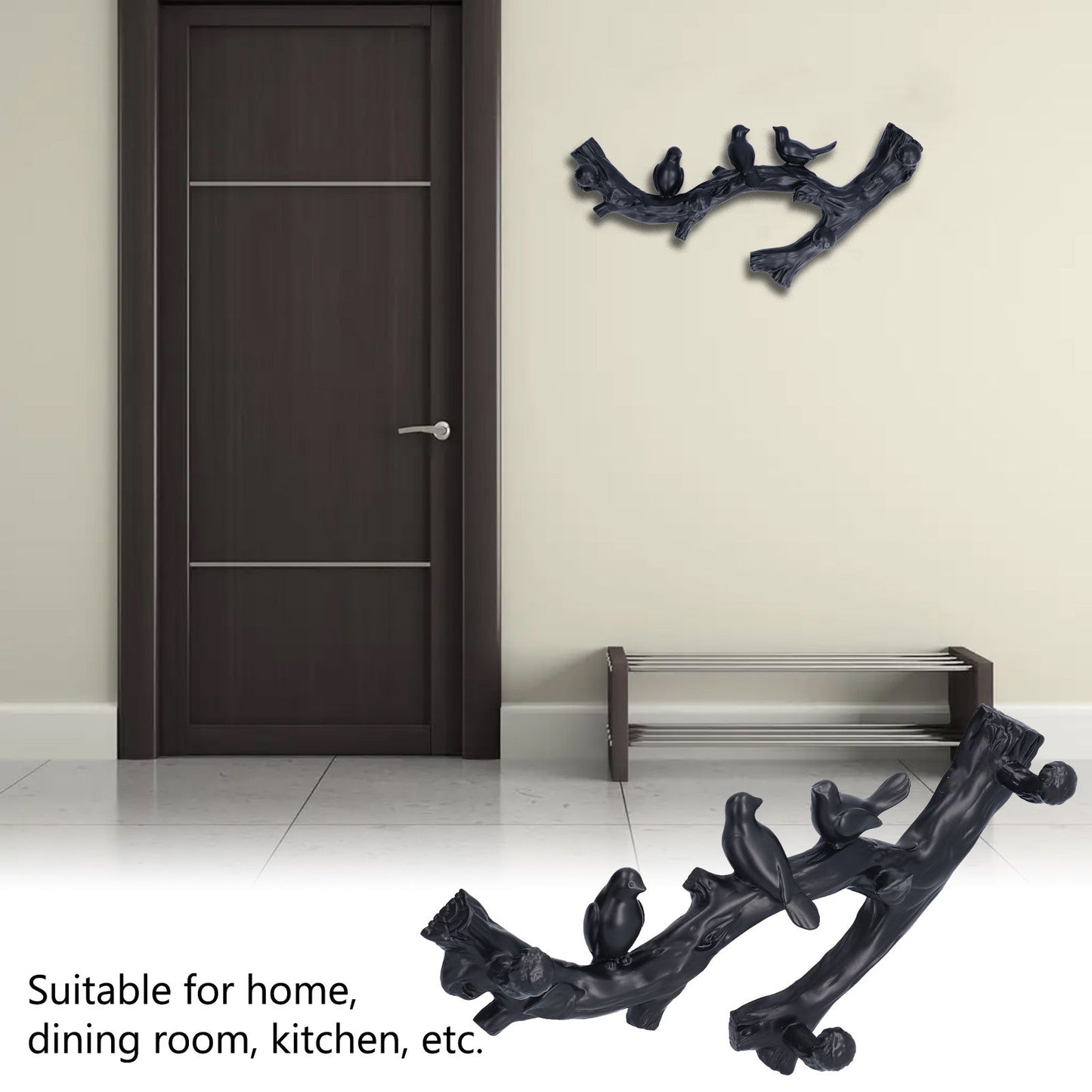 Decorative Hook Black Bird Branch Shape Three Dimensional Wall Mounted Home Decoration AccessoriesSmall V1294-YM0523-3117210199711
