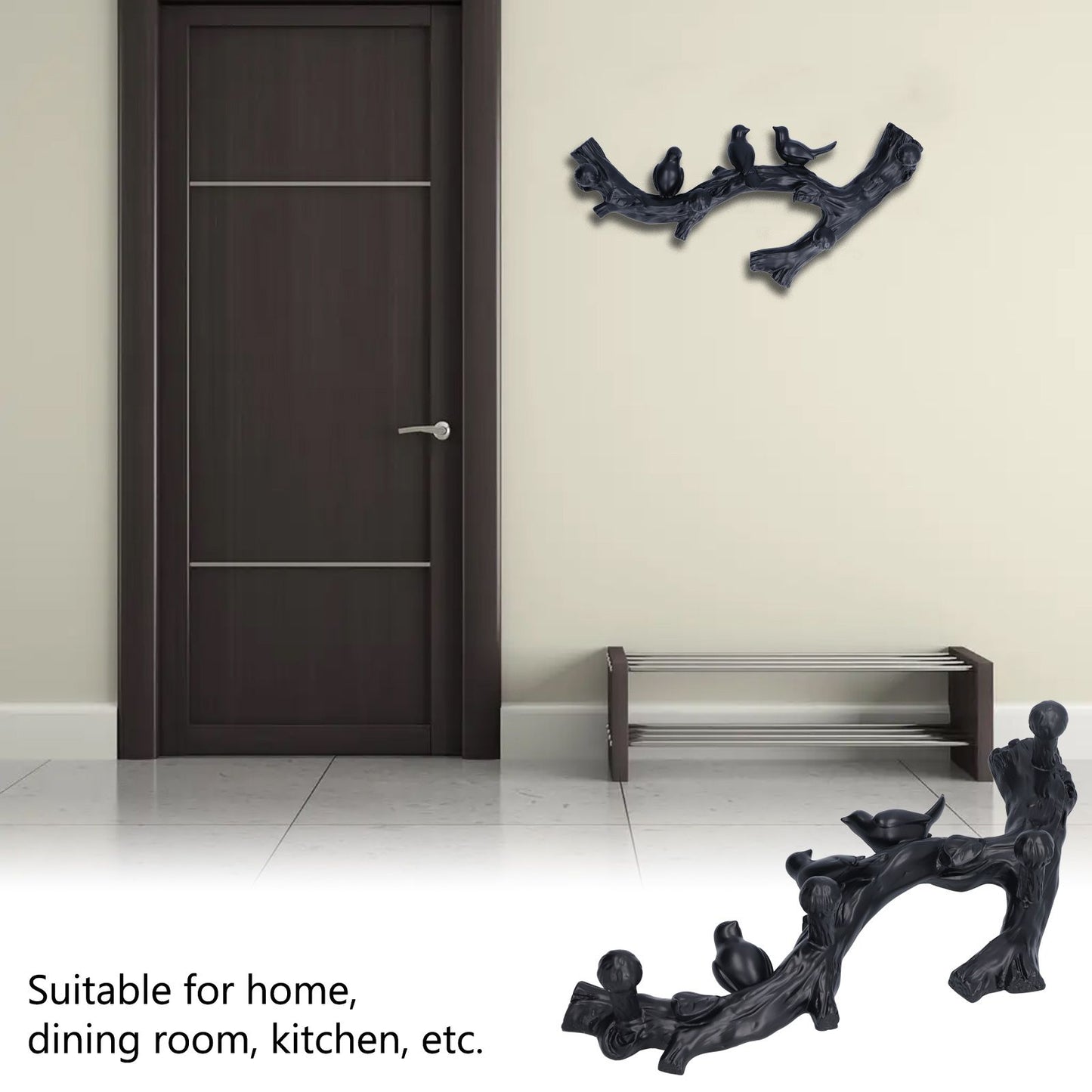 Decorative Hook Black Bird Branch Shape Three Dimensional Wall Mounted Home Decoration AccessoriesMedium V1294-YM0523-3117210199712