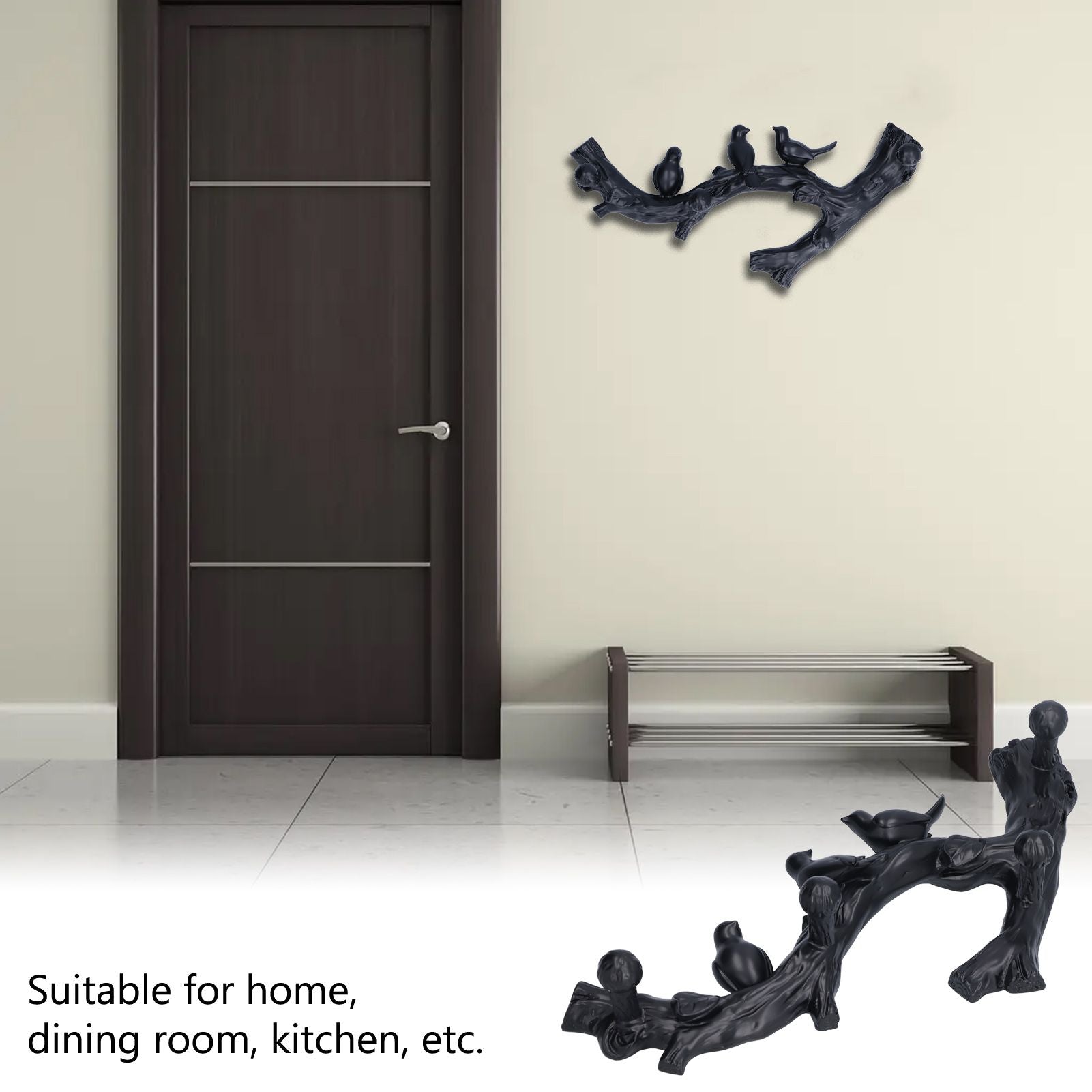 Decorative Hook Black Bird Branch Shape Three Dimensional Wall Mounted Home Decoration AccessoriesMedium V1294-YM0523-3117210199712