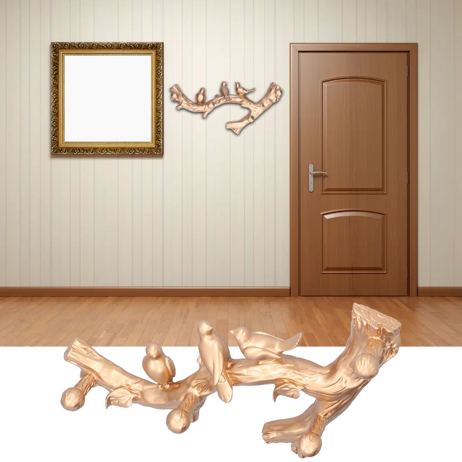 Decorative Hook Golden Bird Branch Shape Three Dimensional Wall Mounted Home Decoration AccessoriesMedium V1294-YM0523-3117210199812