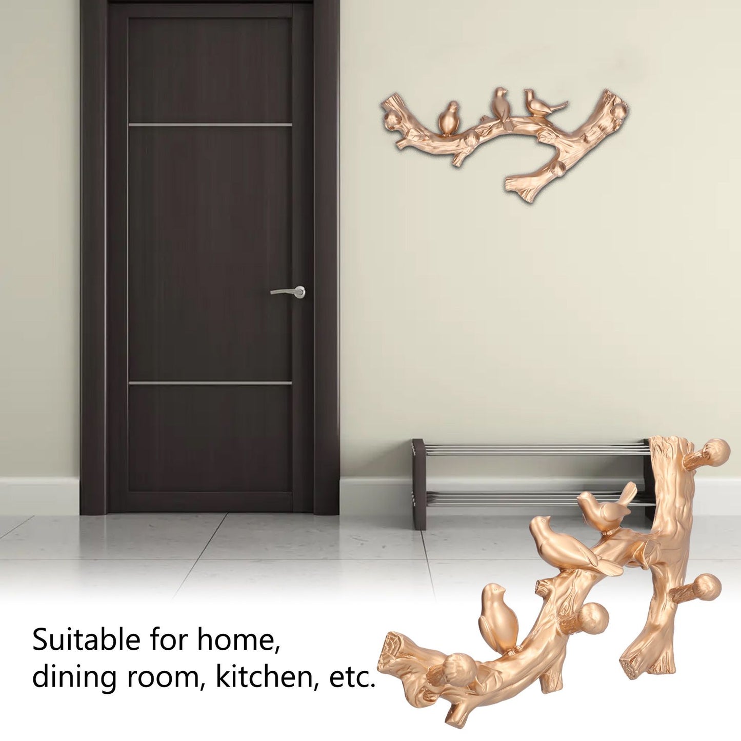 Decorative Hook Golden Bird Branch Shape Three Dimensional Wall Mounted Home Decoration AccessoriesMedium V1294-YM0523-3117210199812