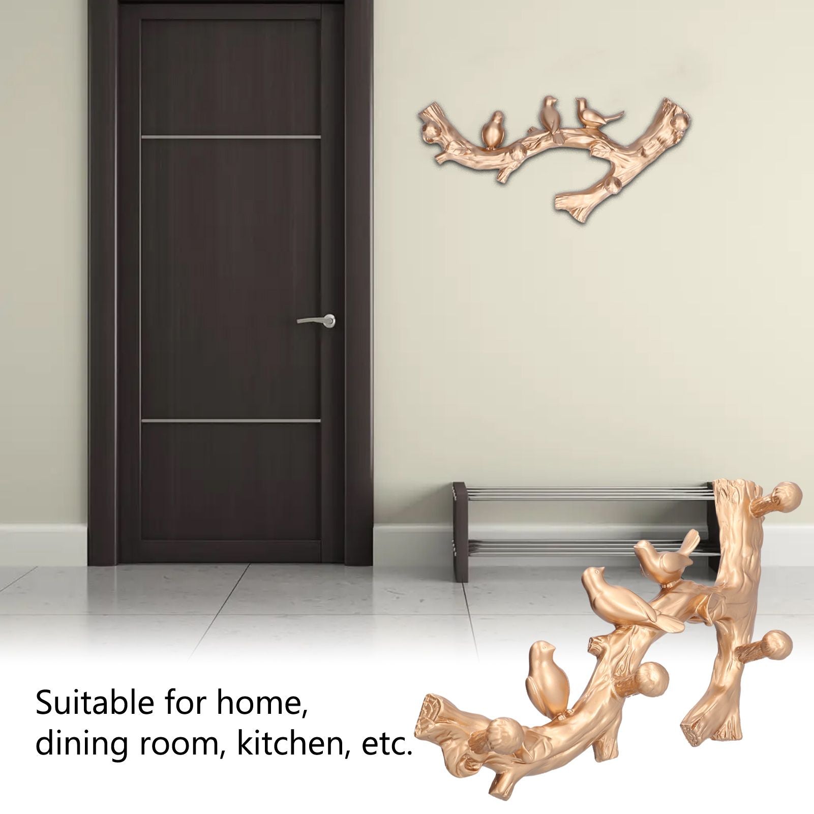 Decorative Hook Golden Bird Branch Shape Three Dimensional Wall Mounted Home Decoration AccessoriesMedium V1294-YM0523-3117210199812