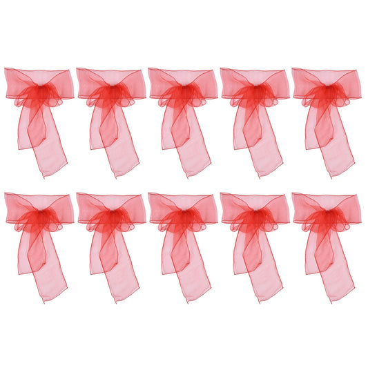 10Pcs Organza Banquet Chair Sash Exquisite Chair Bows Sashes for Wedding Party DecorationBright Red V1294-YM0523-3117210200911