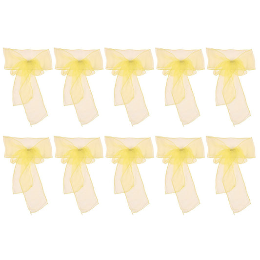 10Pcs Organza Banquet Chair Sash Exquisite Chair Bows Sashes for Wedding Party DecorationBright Yellow V1294-YM0523-3117210200914
