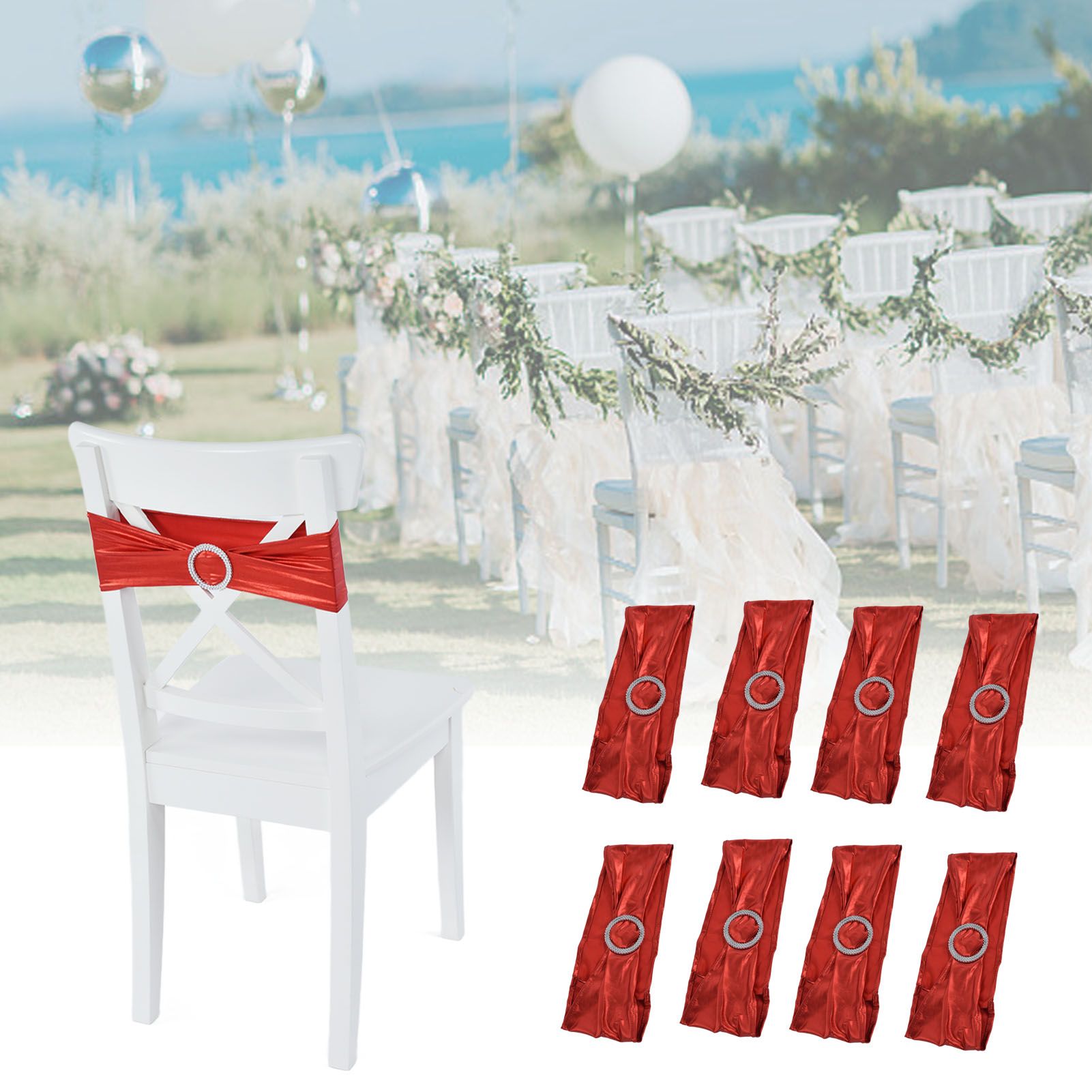 10Pcs Chair Cover Bands Elastic Stretch Sashes Bows for Wedding Banquet Hotel DecorationBright Red V1294-YM0523-3117210201011