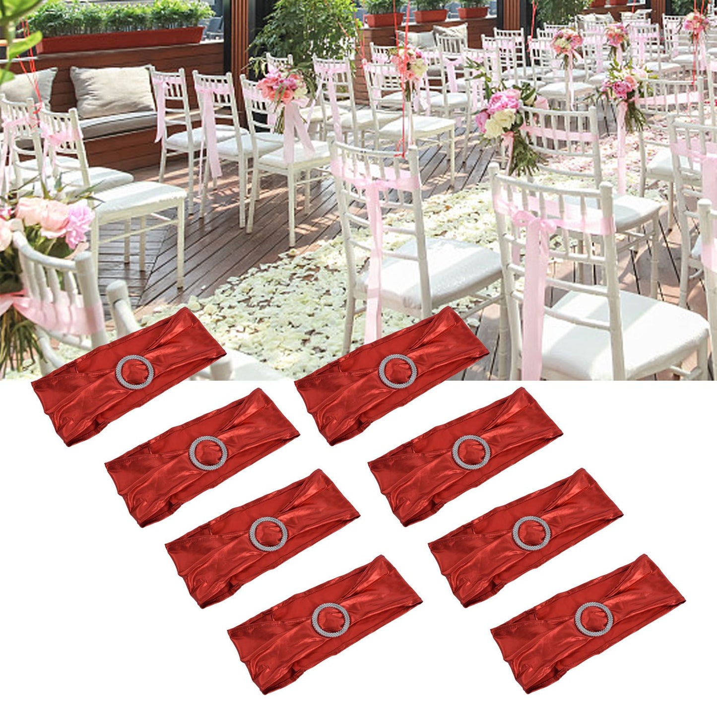 10Pcs Chair Cover Bands Elastic Stretch Sashes Bows for Wedding Banquet Hotel DecorationBright Red V1294-YM0523-3117210201011