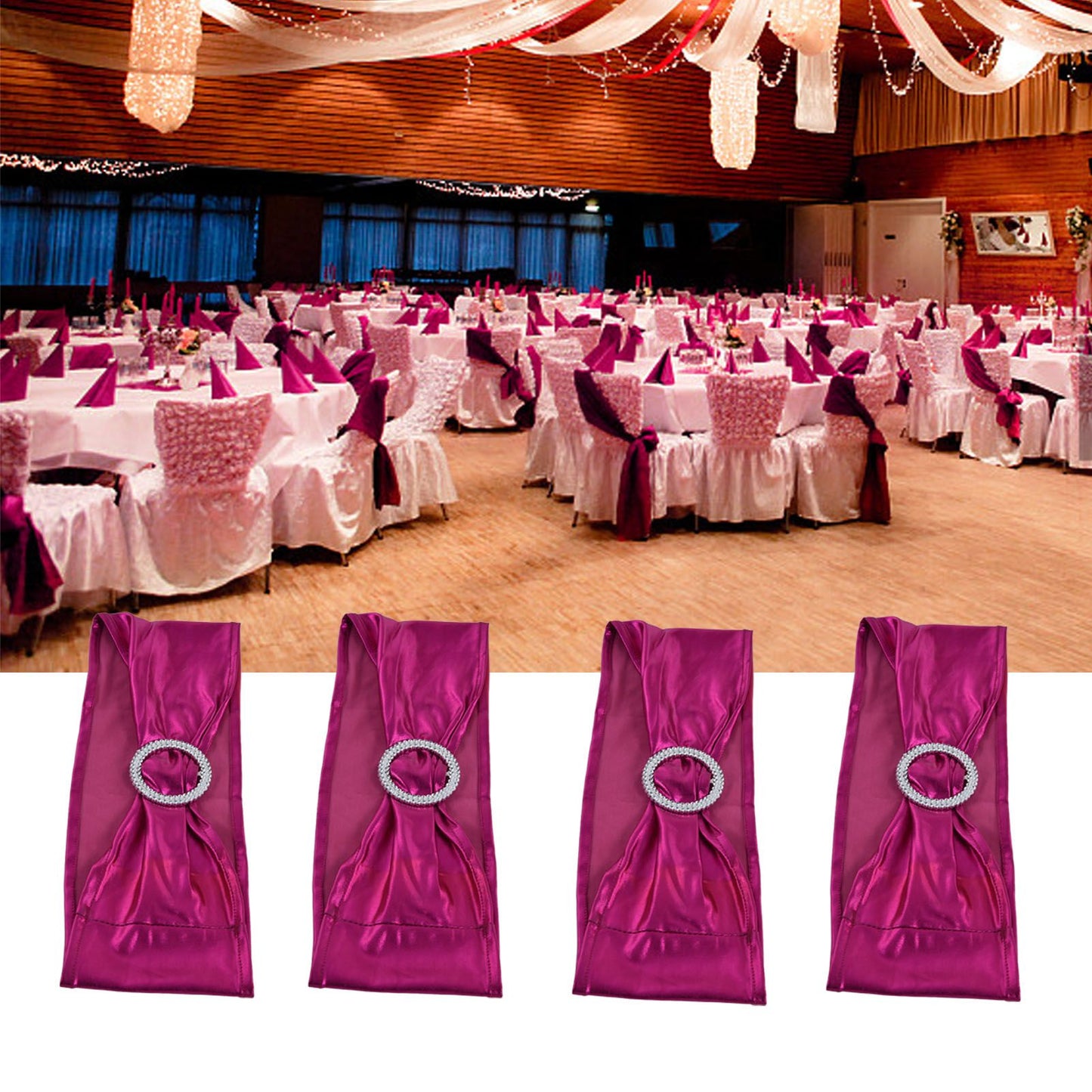 10Pcs Chair Cover Bands Elastic Stretch Sashes Bows for Wedding Banquet Hotel DecorationRose Red V1294-YM0523-3117210201013