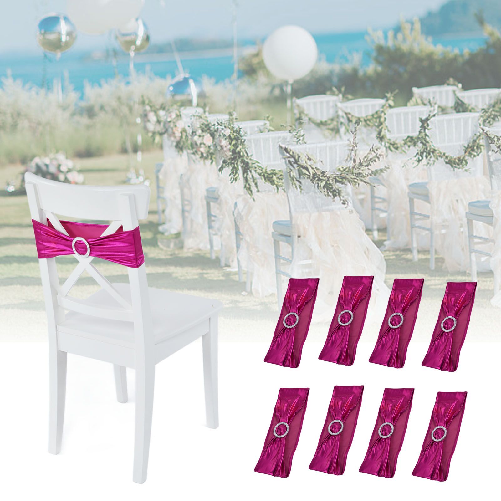10Pcs Chair Cover Bands Elastic Stretch Sashes Bows for Wedding Banquet Hotel DecorationRose Red V1294-YM0523-3117210201013