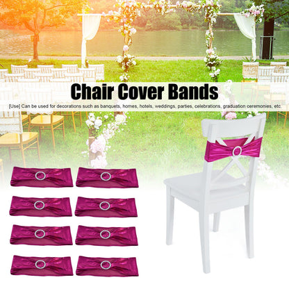 10Pcs Chair Cover Bands Elastic Stretch Sashes Bows for Wedding Banquet Hotel DecorationRose Red V1294-YM0523-3117210201013