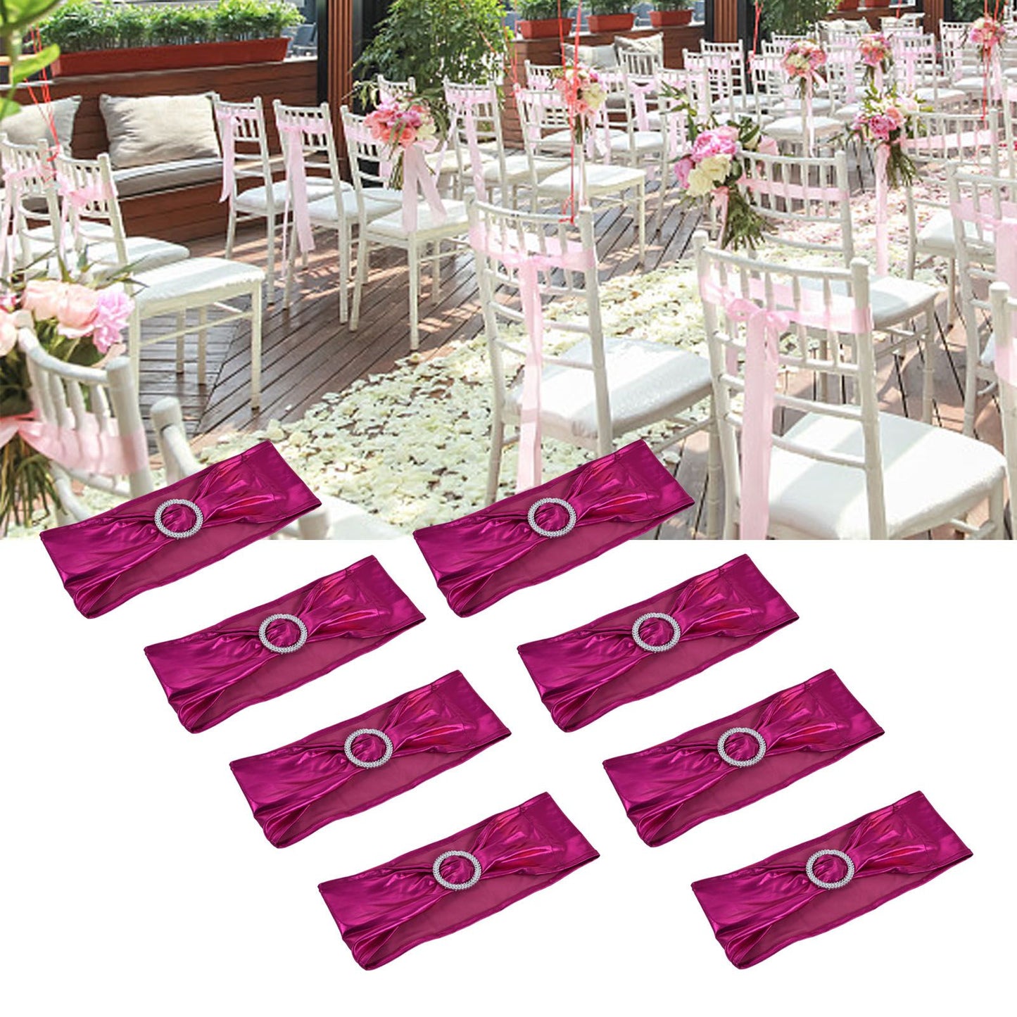 10Pcs Chair Cover Bands Elastic Stretch Sashes Bows for Wedding Banquet Hotel DecorationRose Red V1294-YM0523-3117210201013