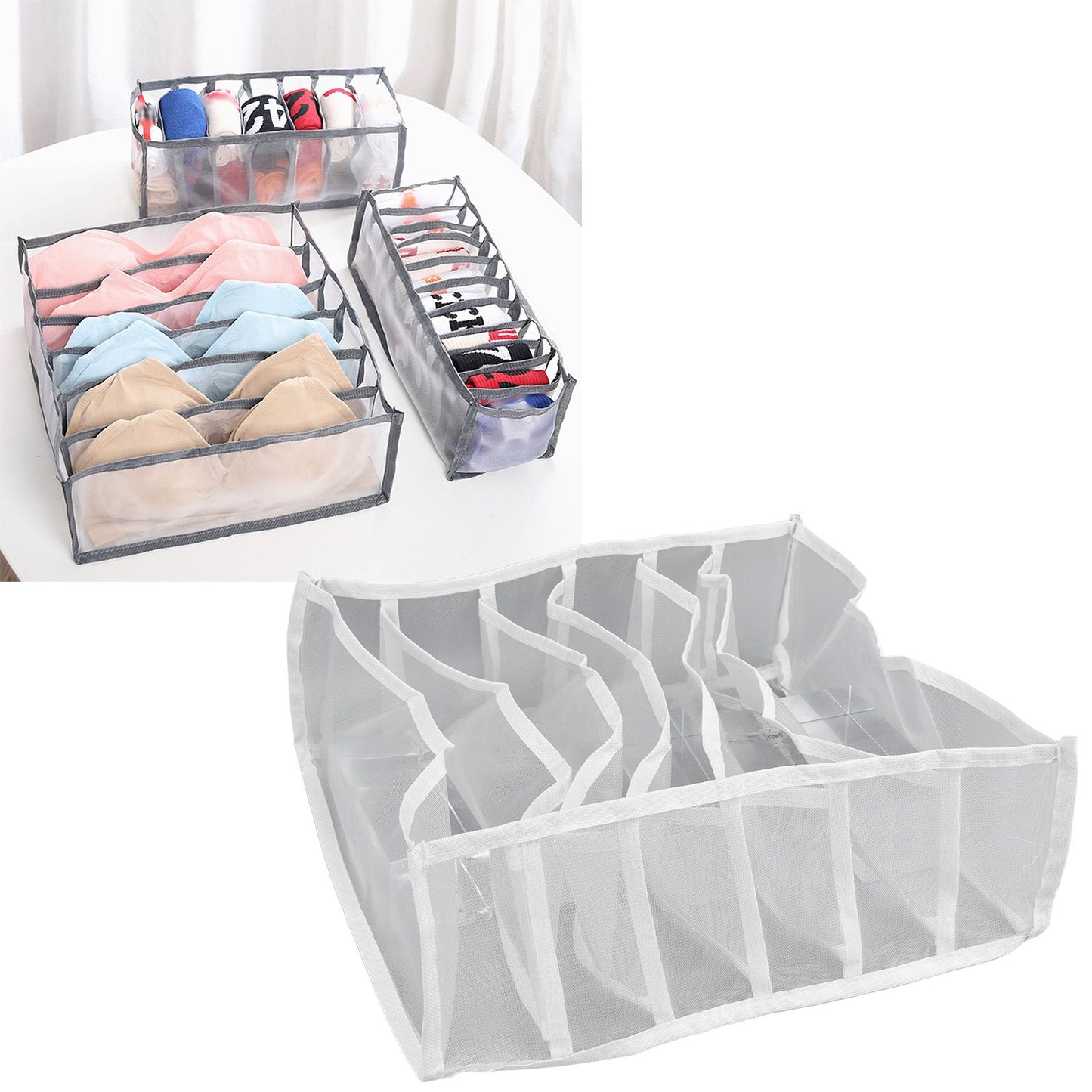 Underwear Storage Box Breathable Foldable Multiple Cells Drawer Organizer for Bras Socks6 Cells V1294-YM0523-3117210201611