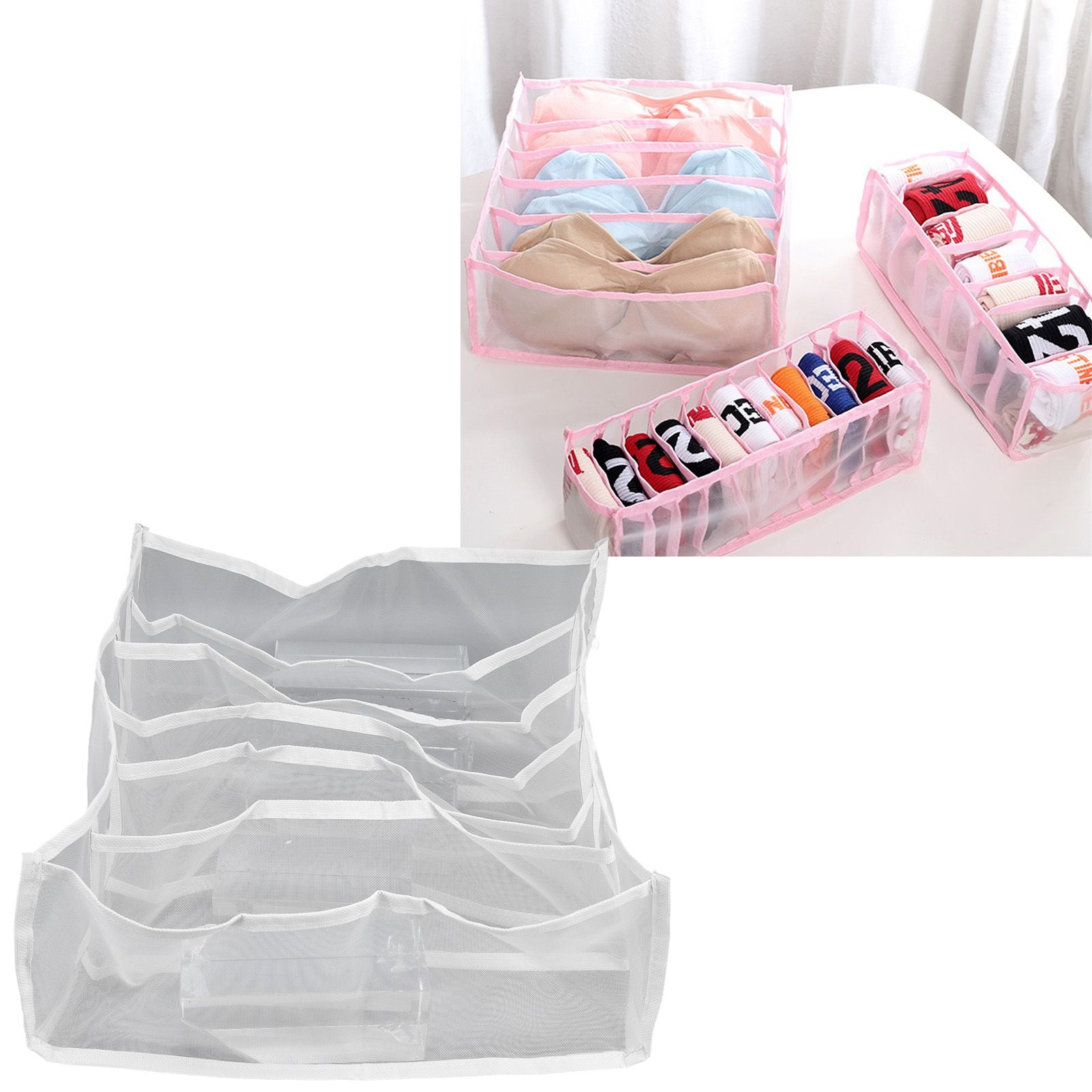 Underwear Storage Box Breathable Foldable Multiple Cells Drawer Organizer for Bras Socks6 Cells V1294-YM0523-3117210201611