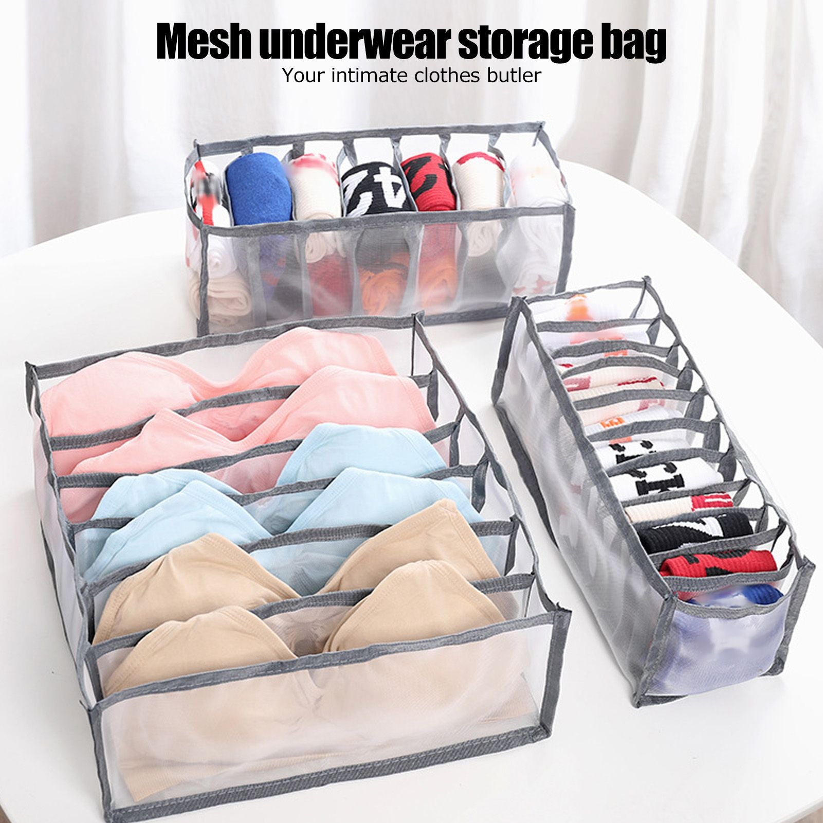 Underwear Storage Box Breathable Foldable Multiple Cells Drawer Organizer for Bras Socks6 Cells V1294-YM0523-3117210201611