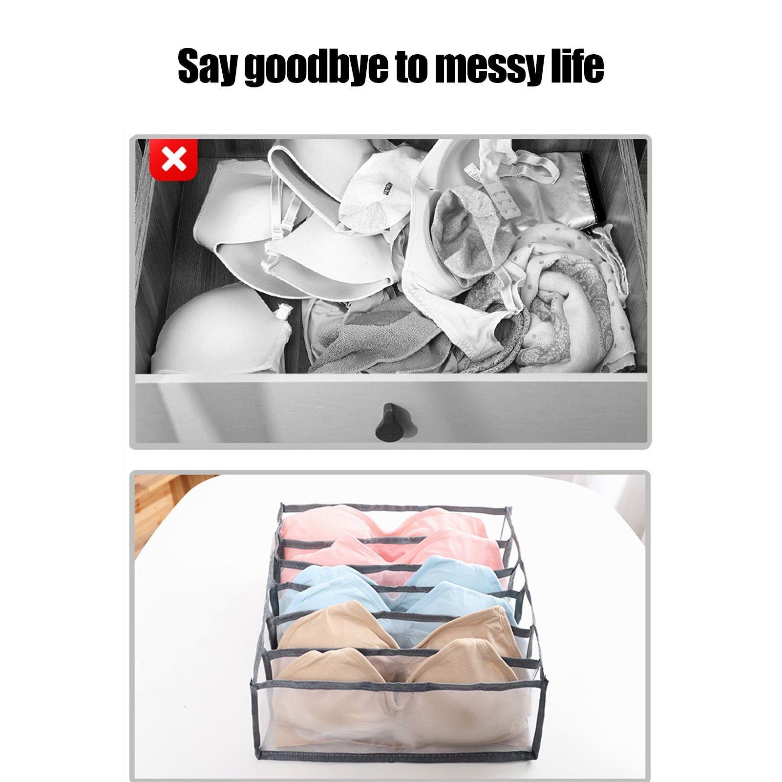 Underwear Storage Box Breathable Foldable Multiple Cells Drawer Organizer for Bras Socks6 Cells V1294-YM0523-3117210201611