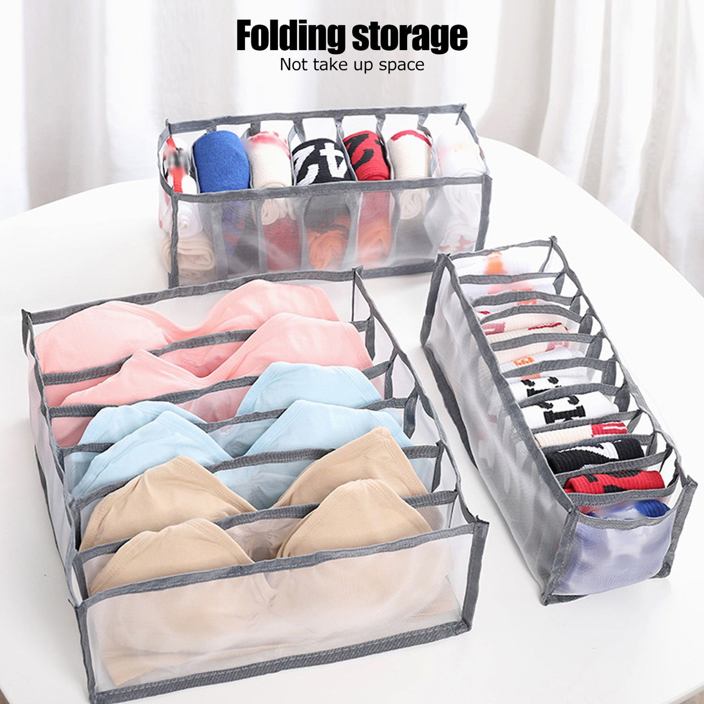Underwear Storage Box Breathable Foldable Multiple Cells Drawer Organizer for Bras Socks6 Cells V1294-YM0523-3117210201611