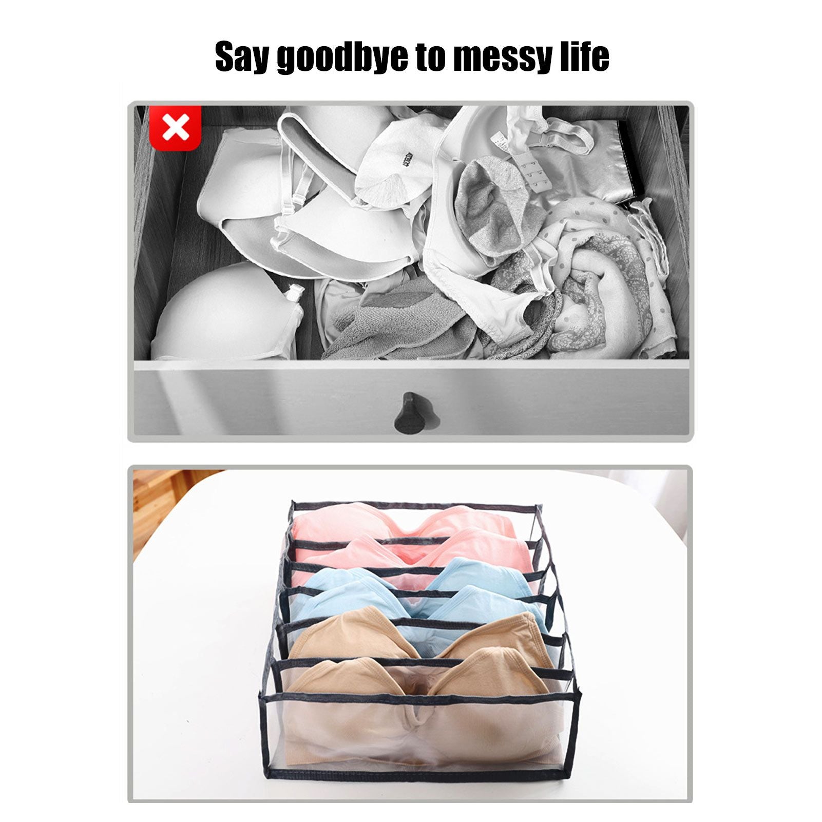 Mesh Bras Storage Box Multi Purpose Foldable Drawer Divider for Underwear Panties Socks6 Cells V1294-YM0523-3117210201711