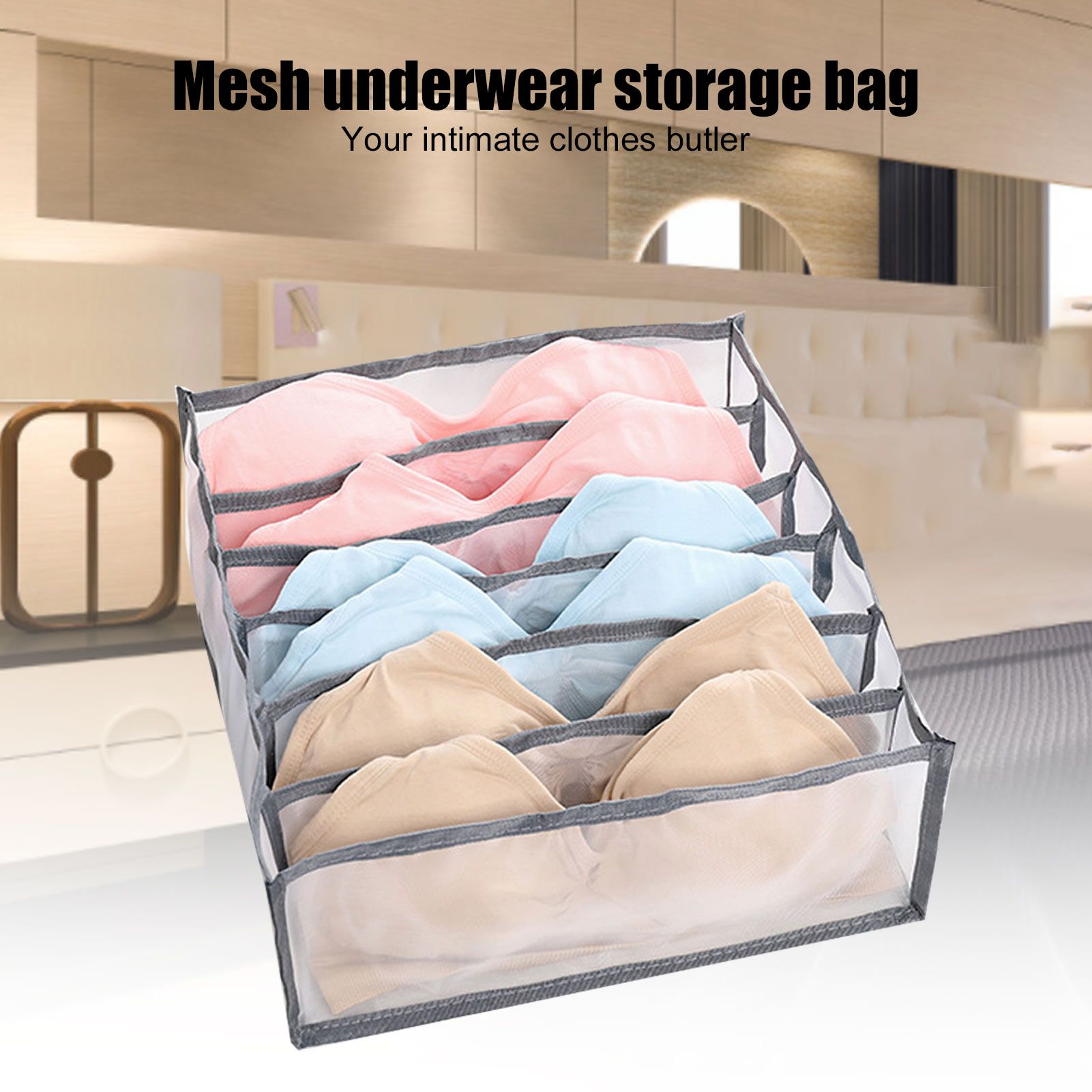 Underwear Organizer Mesh Foldable Breathable Multi Cells Socks Storage Box for Bras Panties6 Cells V1294-YM0523-3117210201811