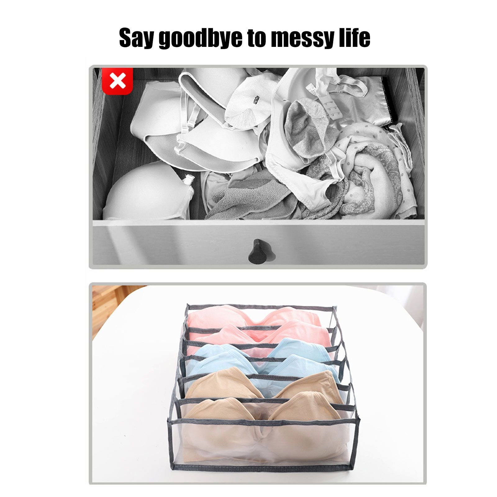 Underwear Organizer Mesh Foldable Breathable Multi Cells Socks Storage Box for Bras Panties6 Cells V1294-YM0523-3117210201811