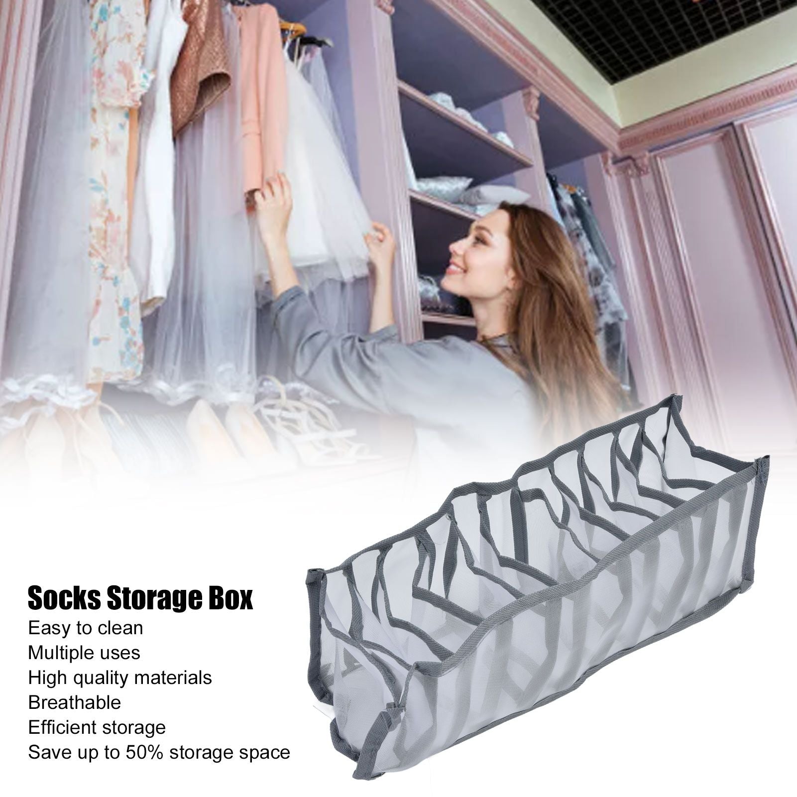 Underwear Organizer Mesh Foldable Breathable Multi Cells Socks Storage Box for Bras Panties11 Cells V1294-YM0523-3117210201812