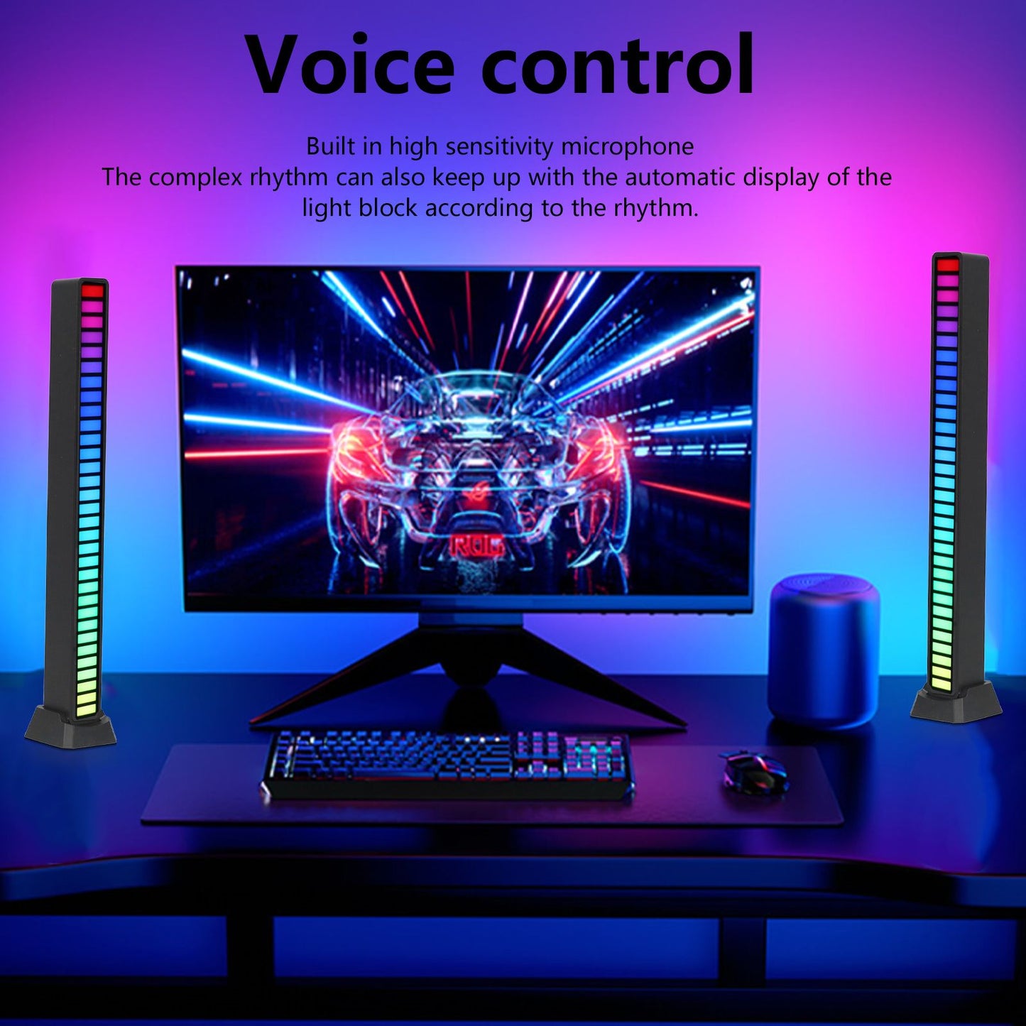 RGB Light Bar Voice Control Ambient Light Music Atmosphere Lamp USB for Car Home StudioBlack V1294-YM0523-3117210202611