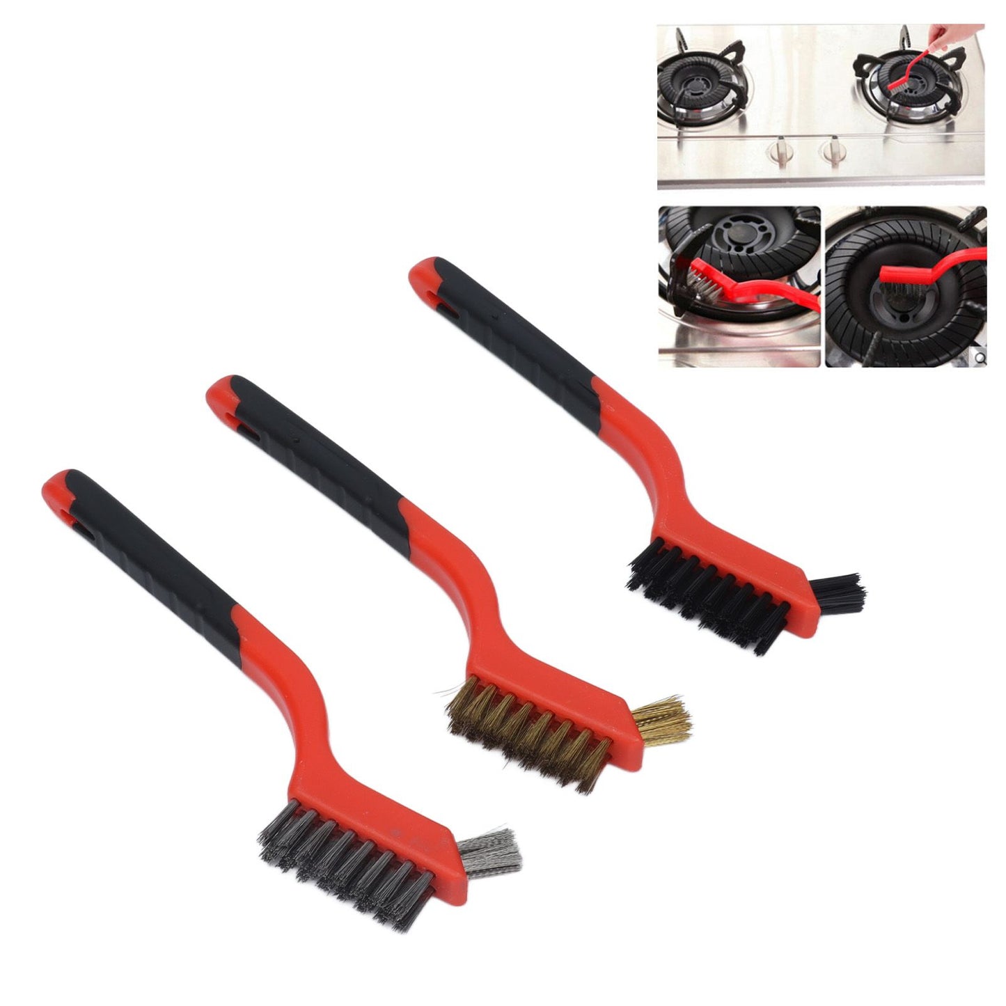 Wire Brush Set Brass Stainless Steel Bristles with Curved Handle Grip for Kitchen Gas Stove Range Hood V1294-YM0523-3117210202711