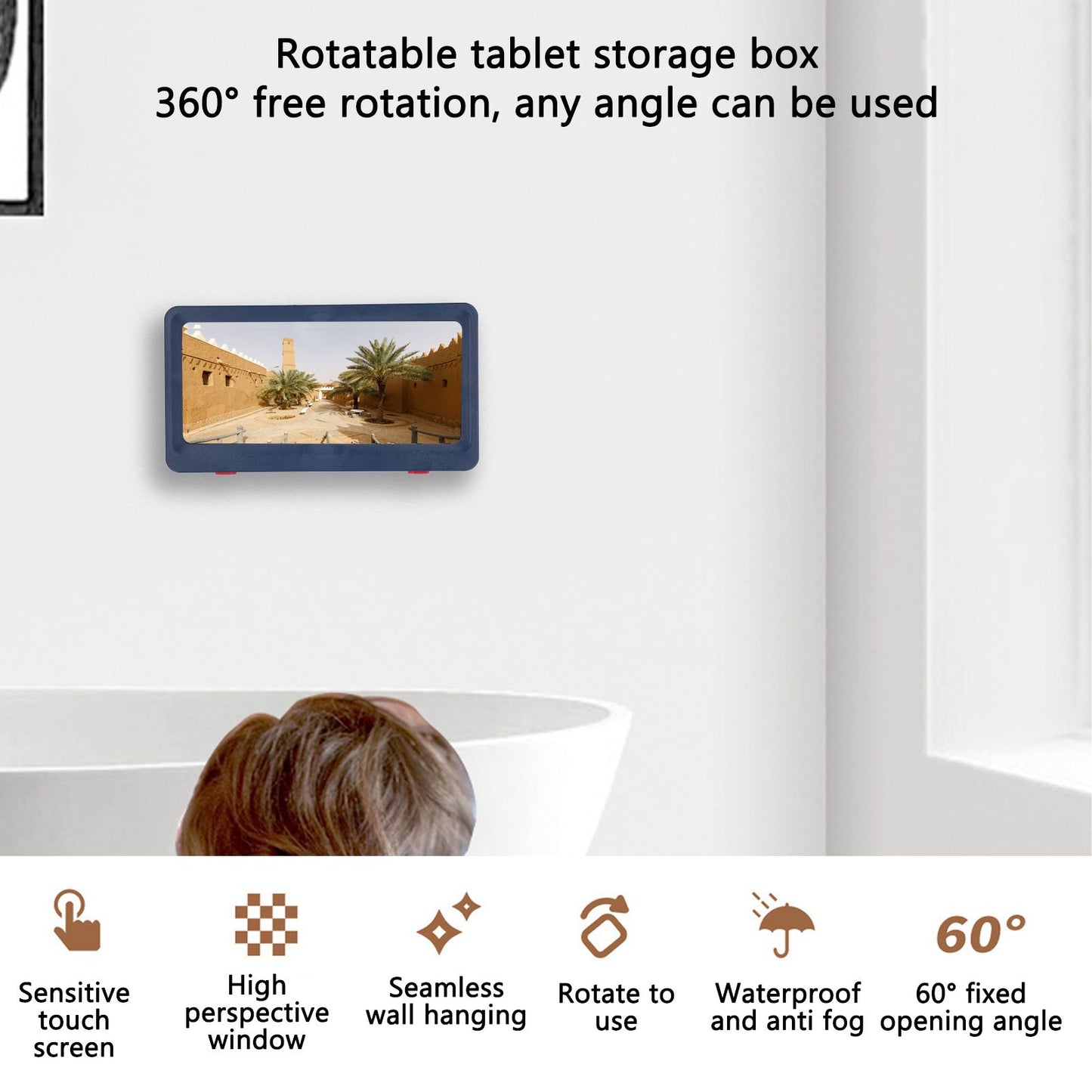 Shower Phone Tablet Holder Waterproof Touch Screen Wall Mount Storage Box Shower Case for Home BathroomBlue V1294-YM0523-3117210205512