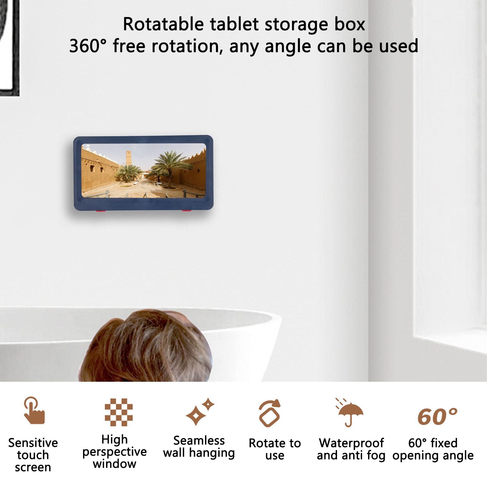 Shower Phone Tablet Holder Waterproof Touch Screen Wall Mount Storage Box Shower Case for Home BathroomBlue V1294-YM0523-3117210205512