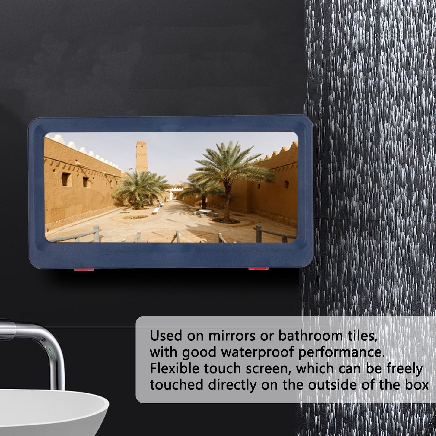 Shower Phone Tablet Holder Waterproof Touch Screen Wall Mount Storage Box Shower Case for Home BathroomBlue V1294-YM0523-3117210205512