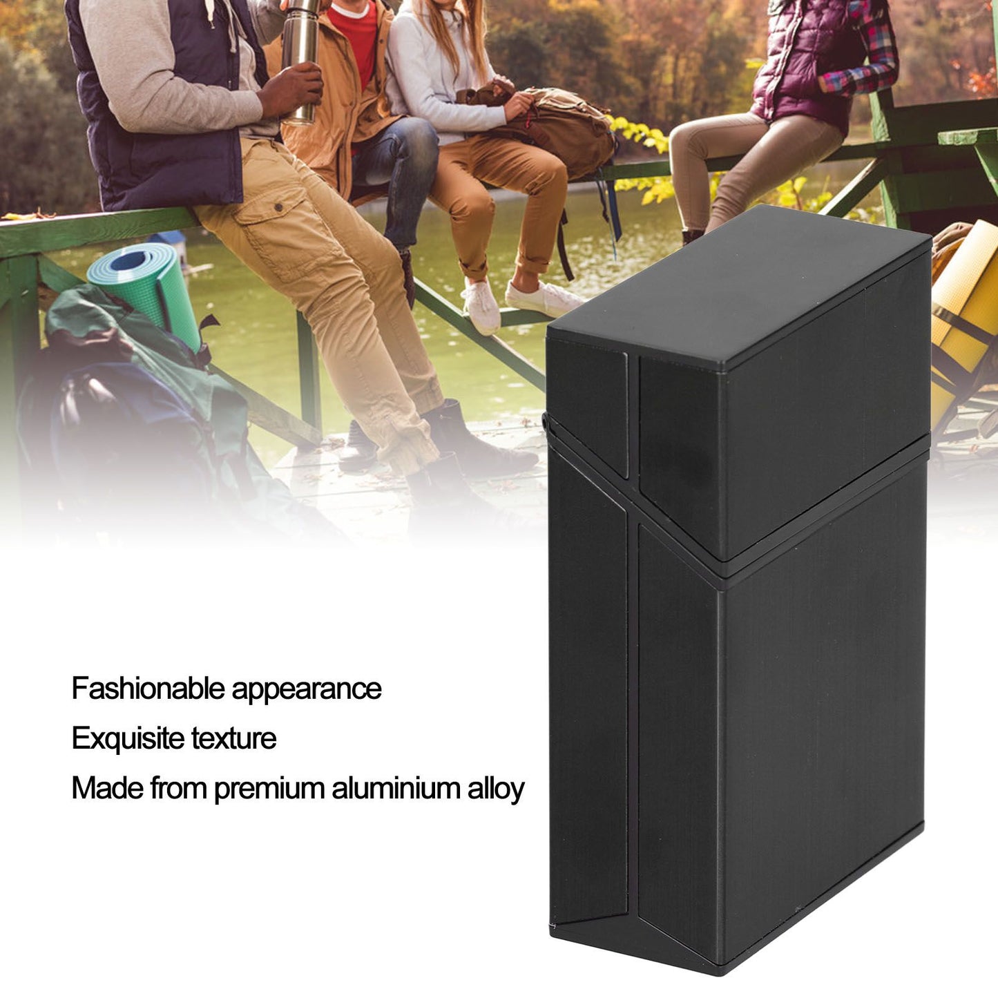Cigarette Case Aluminium Alloy Fashionable Glossy Exquisite Texture Cigarette HolderBlack V1294-YM0523-3117210205911