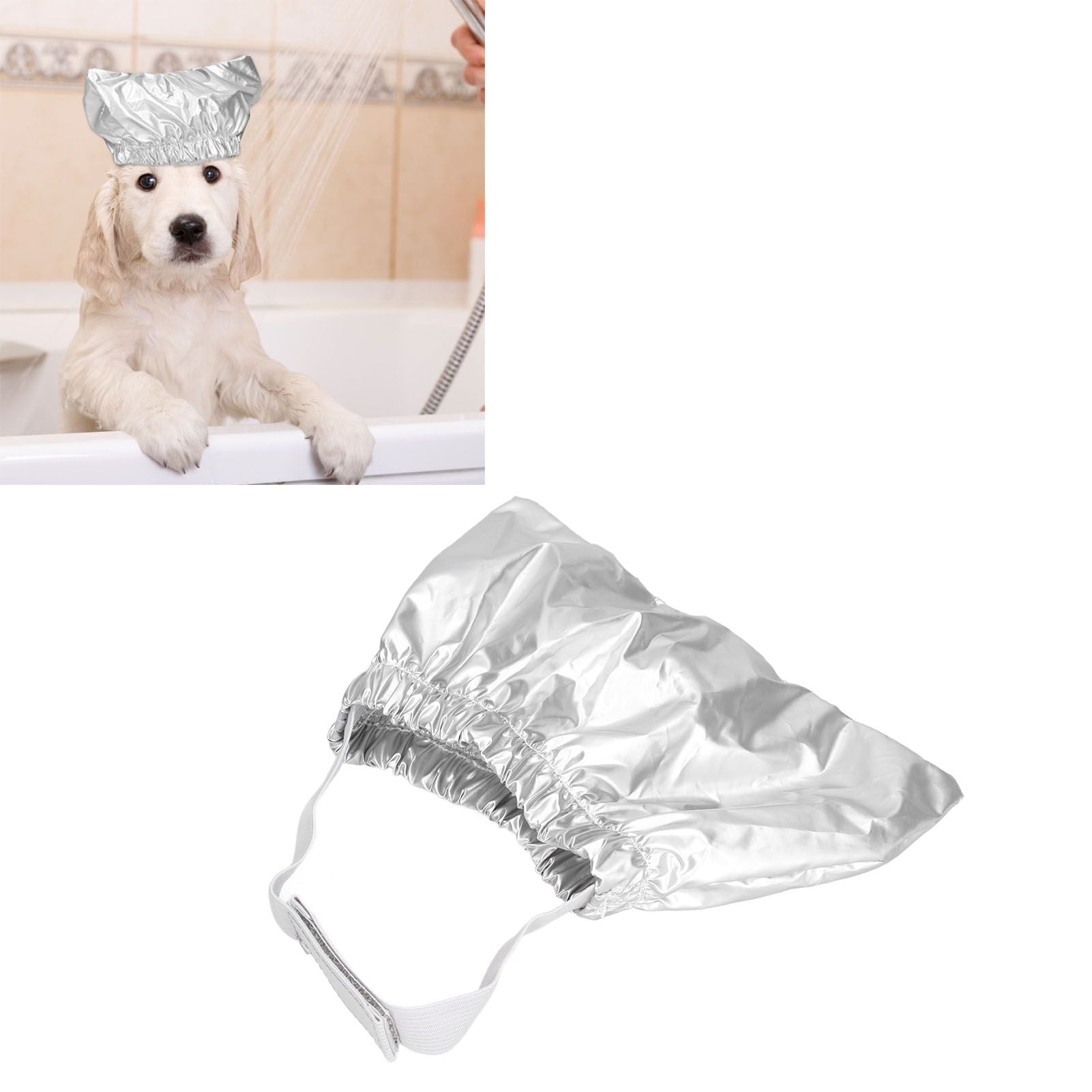 Cat Bathing Hat Waterproof Anti Ear Adjustable Breathable Polyester Pet Shower Hat for DogsSilver M V1294-YM0523-3117210206411