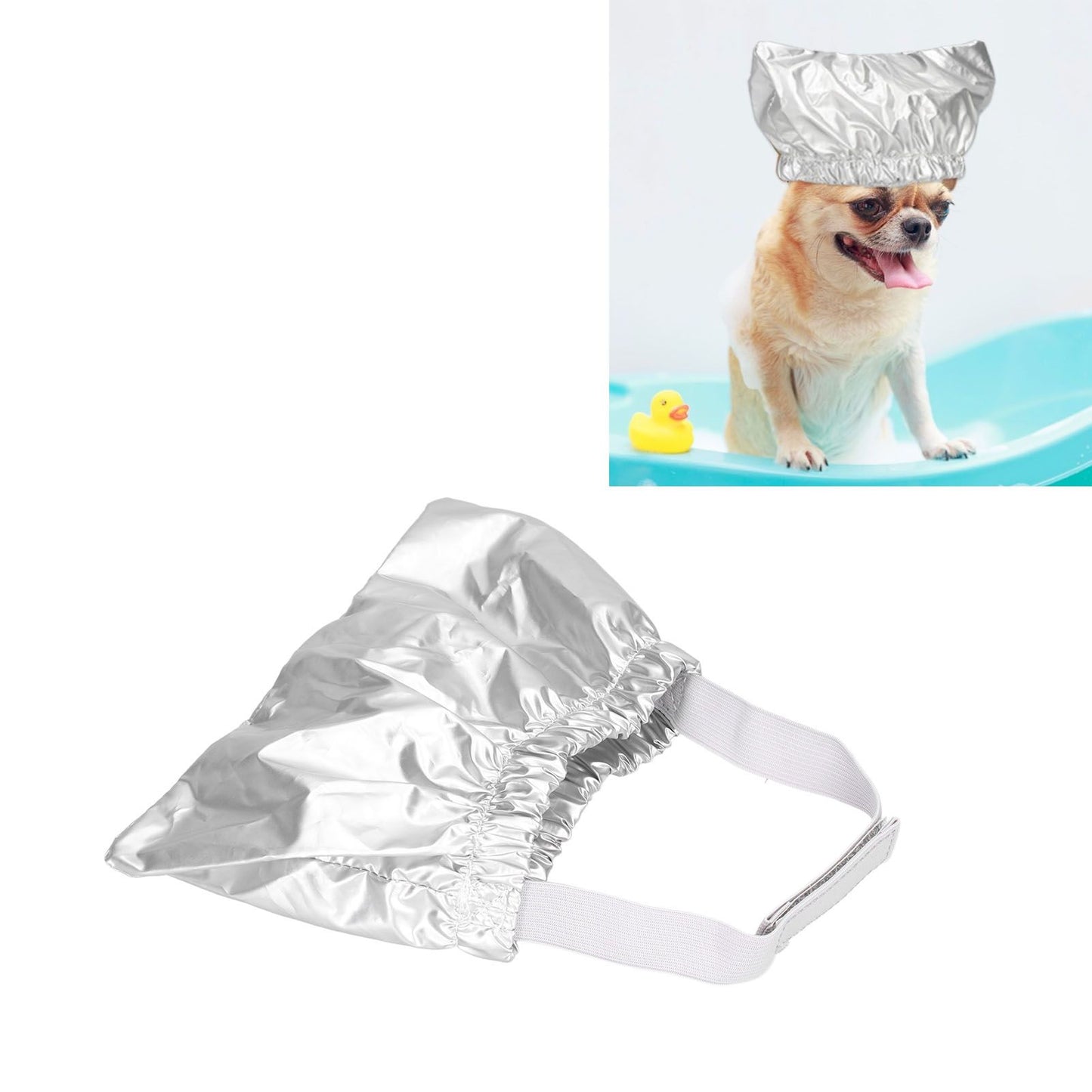 Cat Bathing Hat Waterproof Anti Ear Adjustable Breathable Polyester Pet Shower Hat for DogsSilver M V1294-YM0523-3117210206411