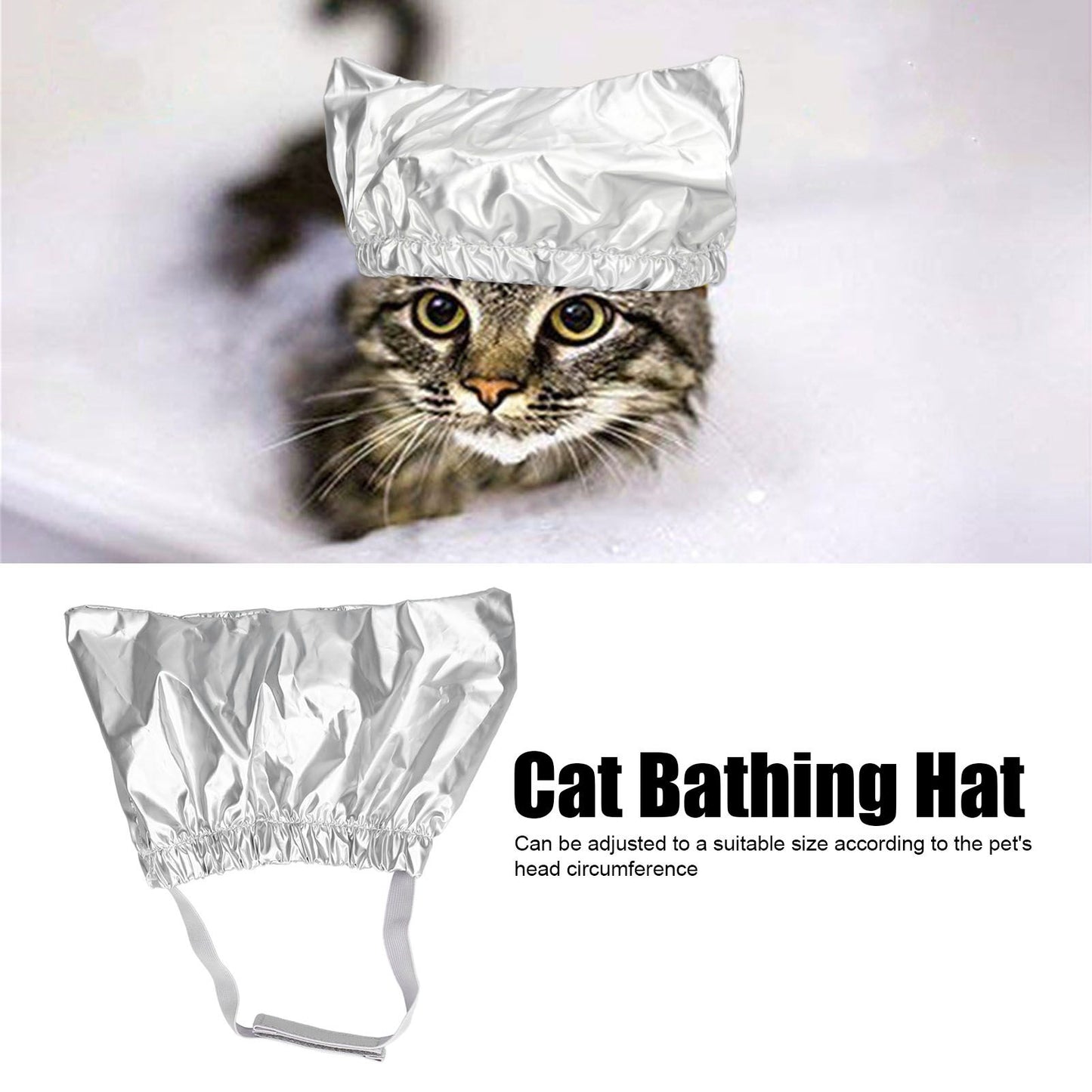 Cat Bathing Hat Waterproof Anti Ear Adjustable Breathable Polyester Pet Shower Hat for DogsSilver M V1294-YM0523-3117210206411